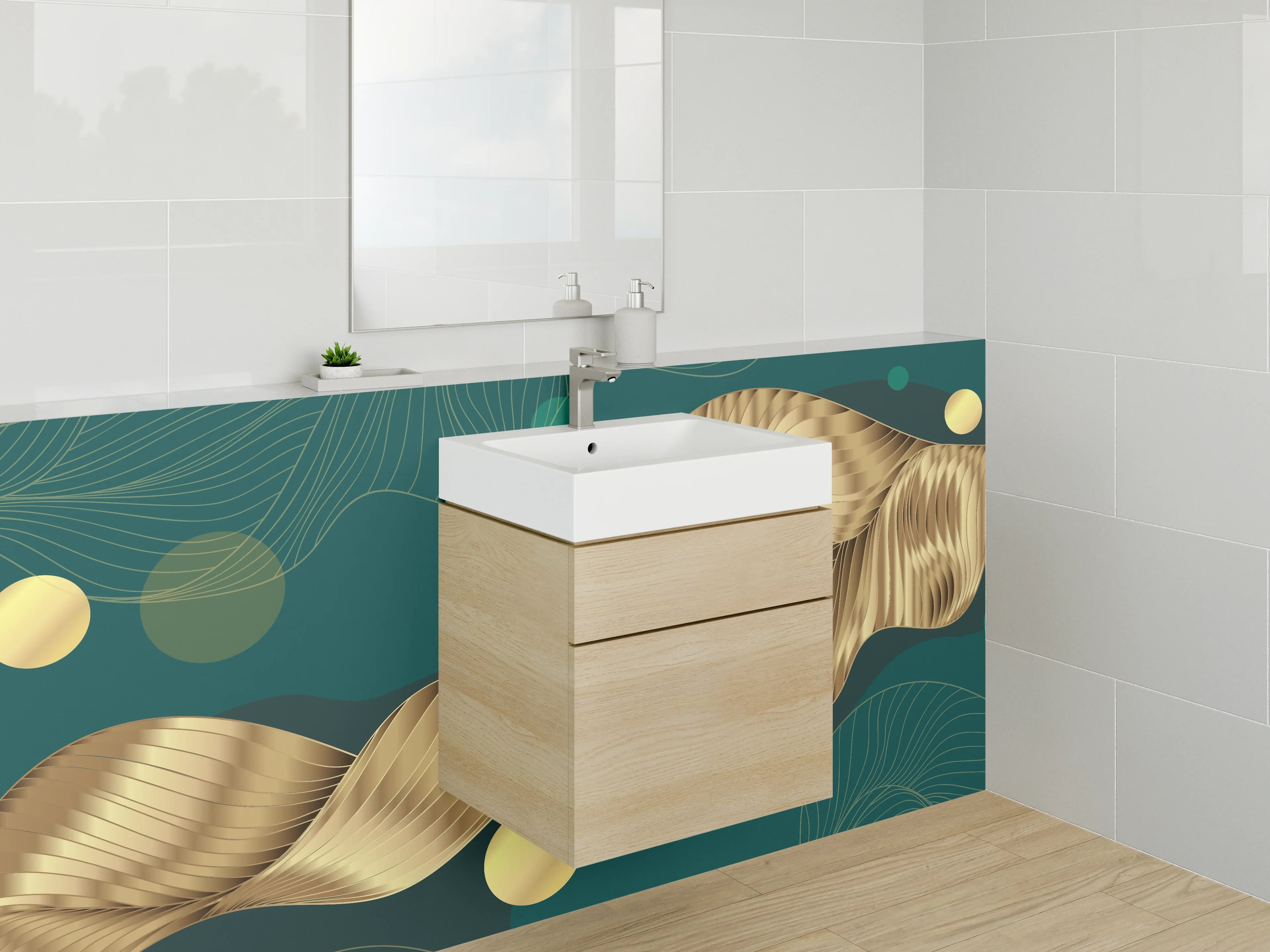 Waschbecken-Rückwand - Goldene abstrakte Eleganz Wellen