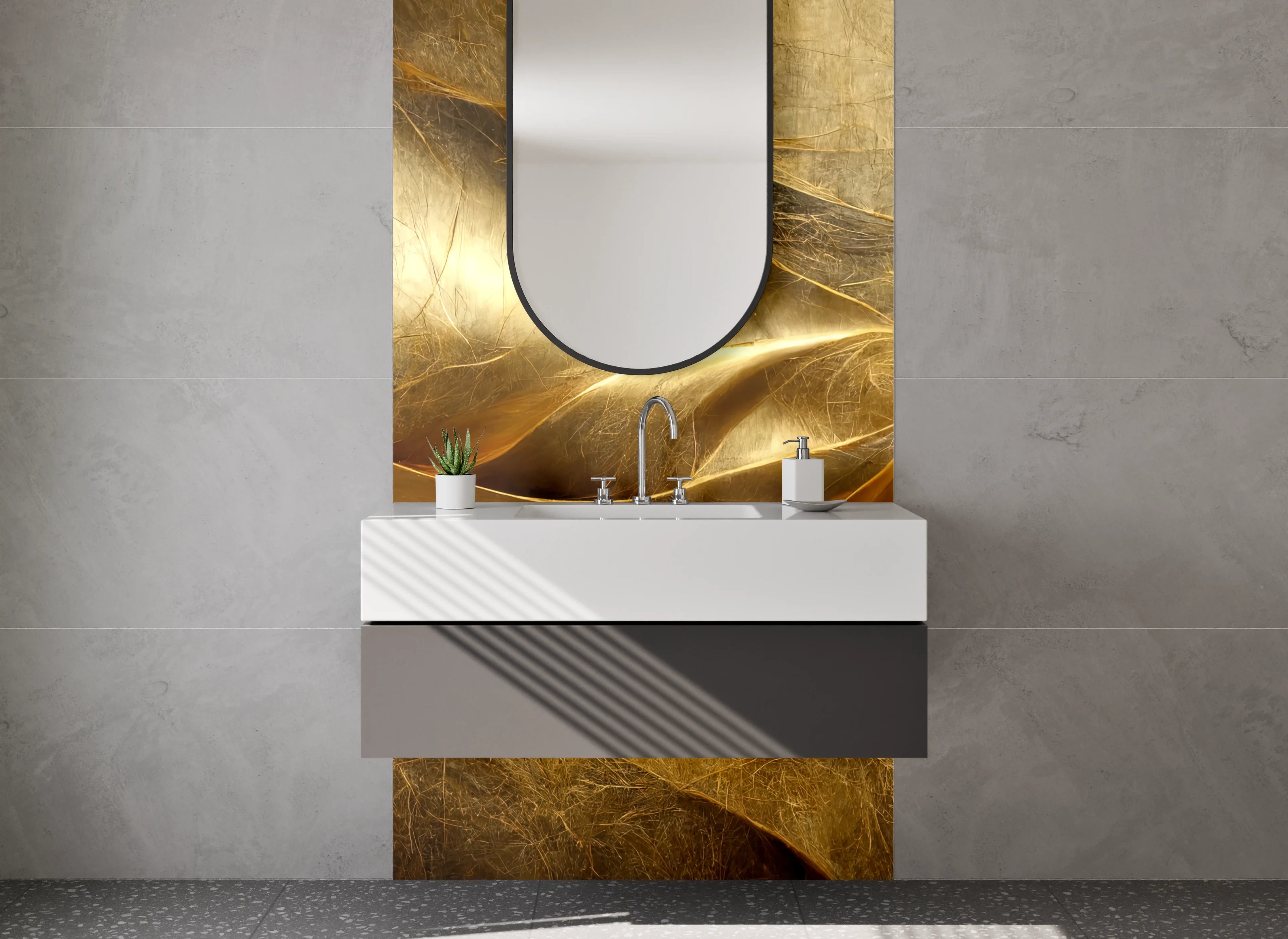 Waschbecken-Rückwand - Goldene abstrakte Struktur Kunstmotiv