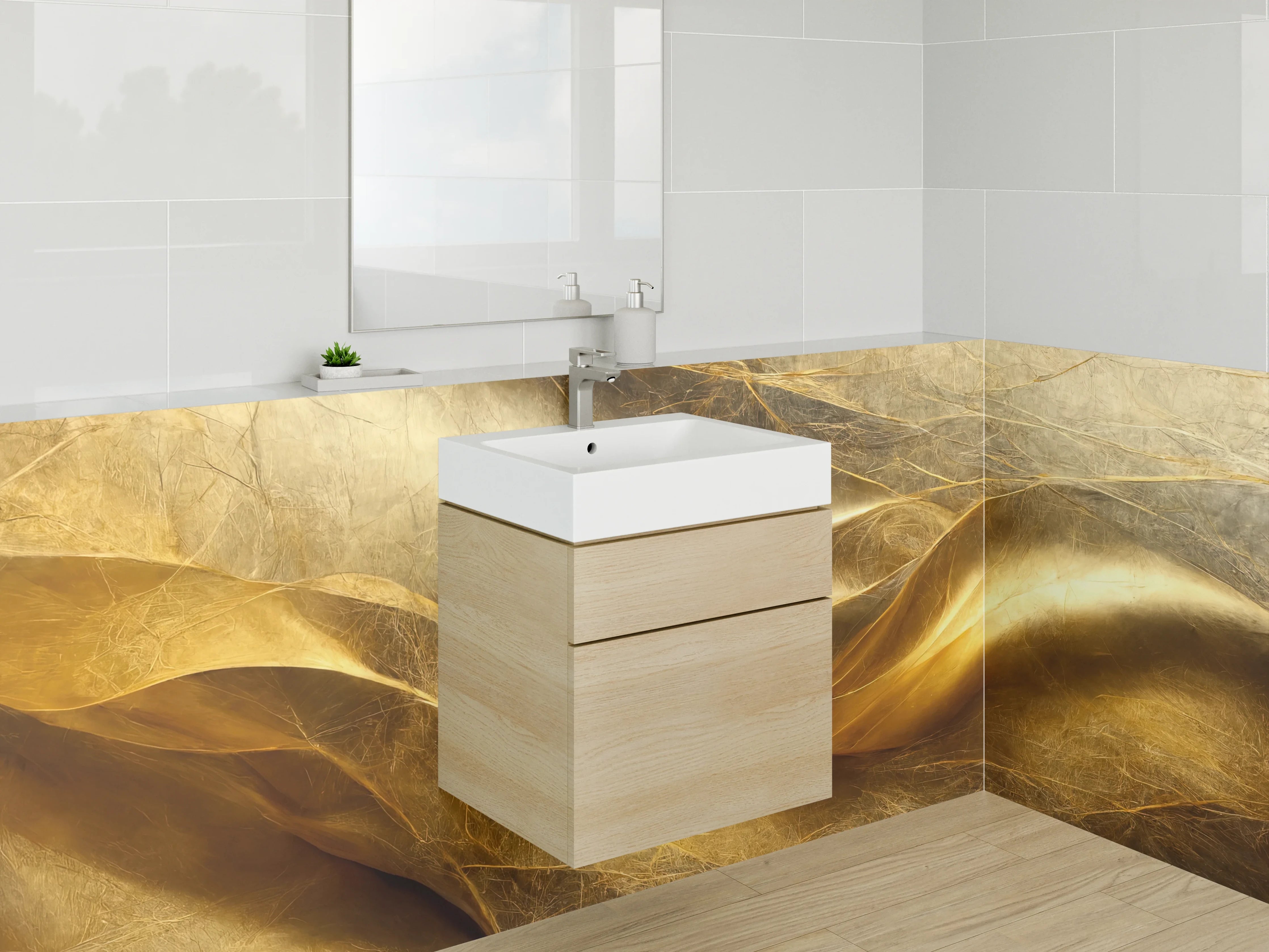 Waschbecken-Rückwand - Goldene abstrakte Struktur Kunstmotiv
