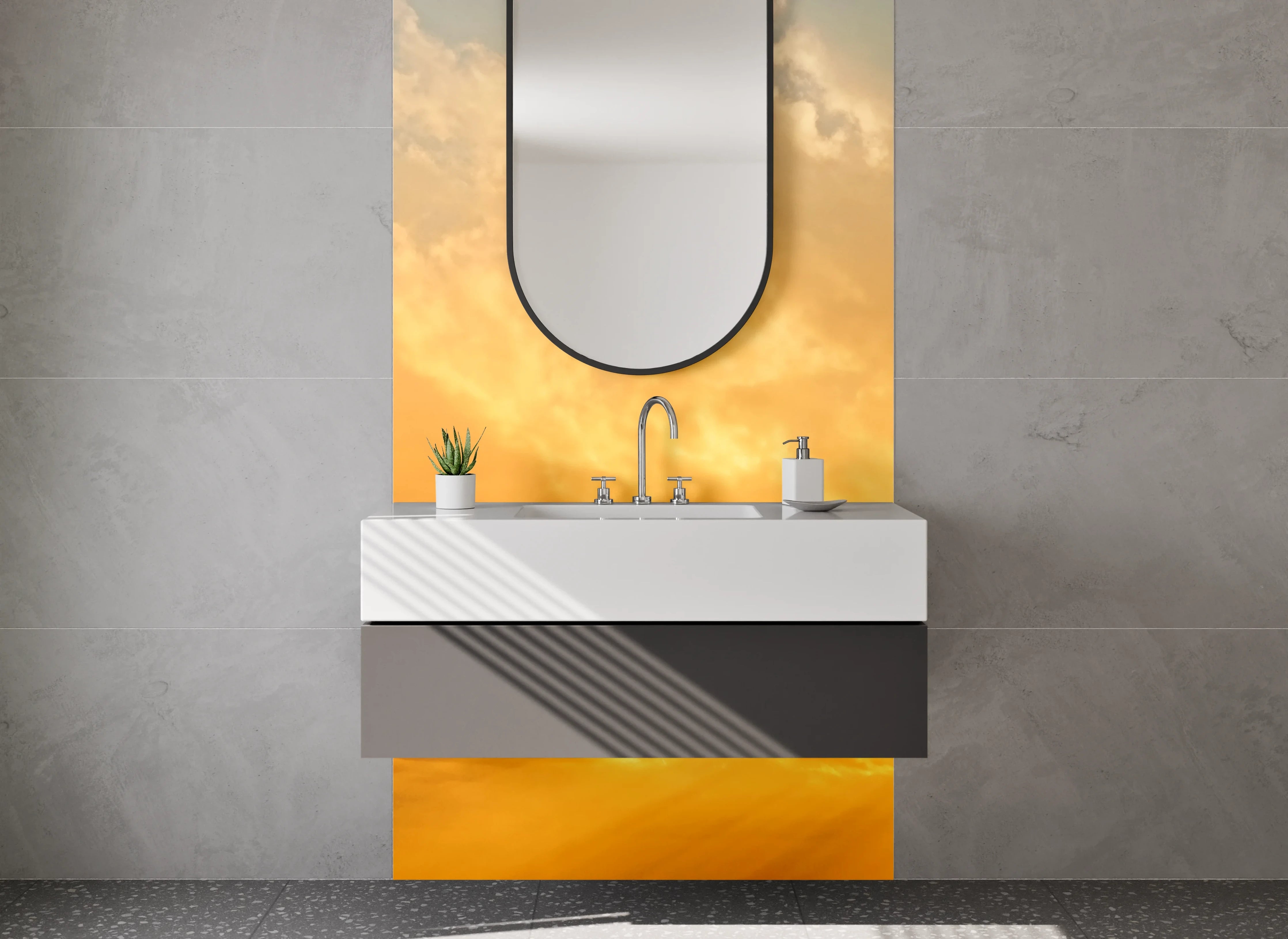 Waschbecken-Rückwand - Goldener Himmel mit grauen Wolken