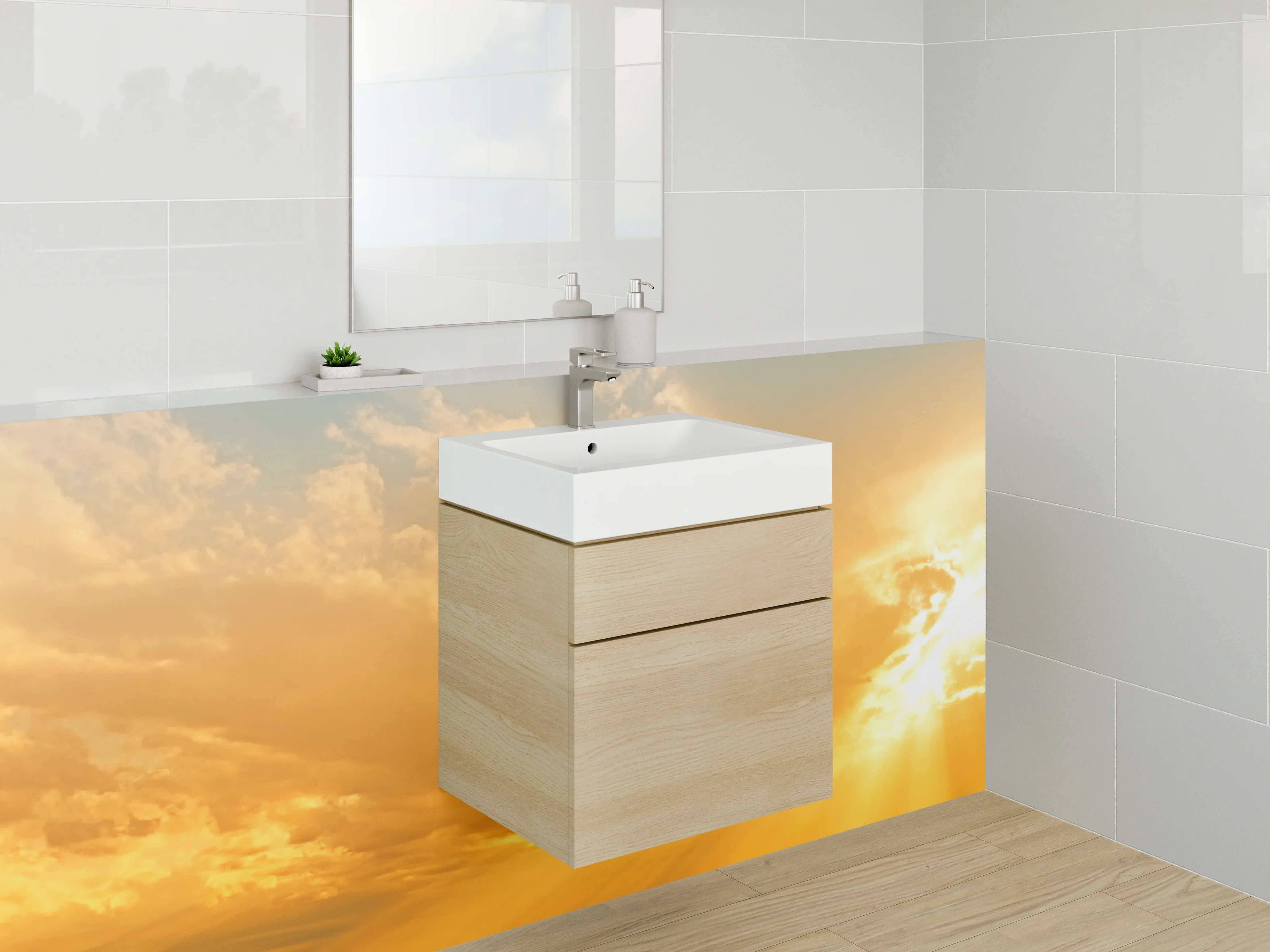 Waschbecken-Rückwand - Goldener Himmel mit grauen Wolken