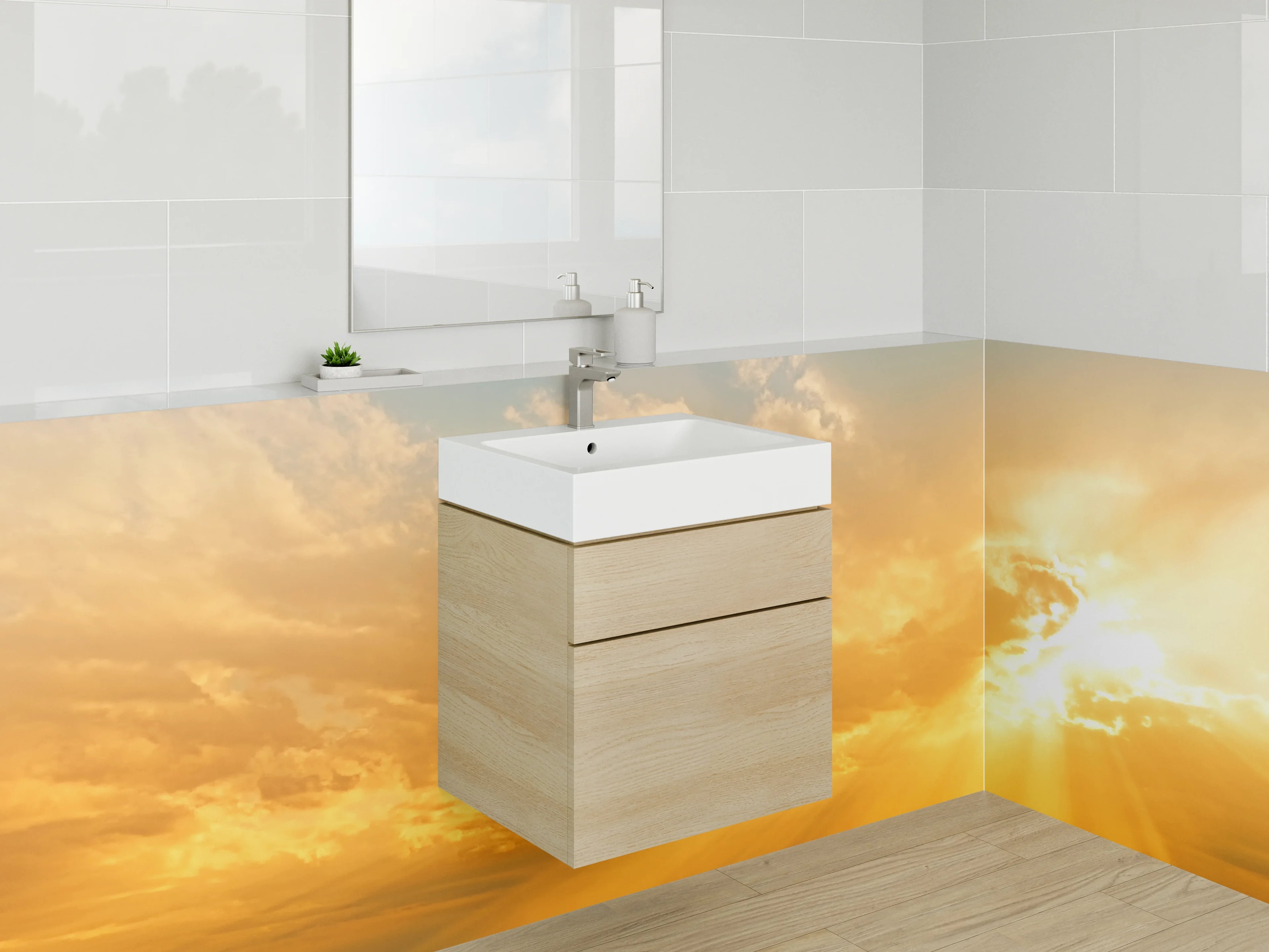 Waschbecken-Rückwand - Goldener Himmel mit grauen Wolken