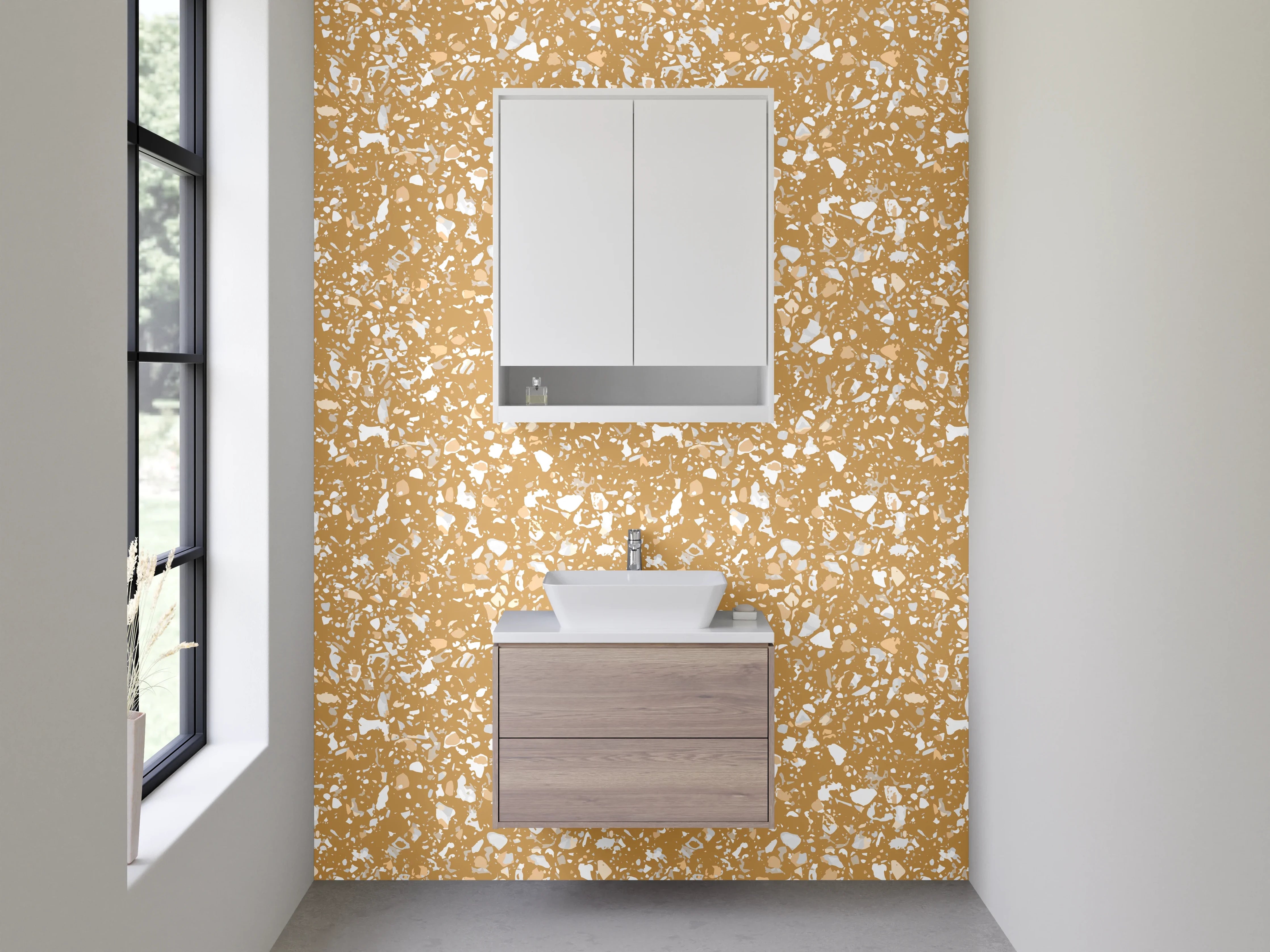 Waschbecken-Rückwand - Goldener Sand mit weißem Sprenkeln