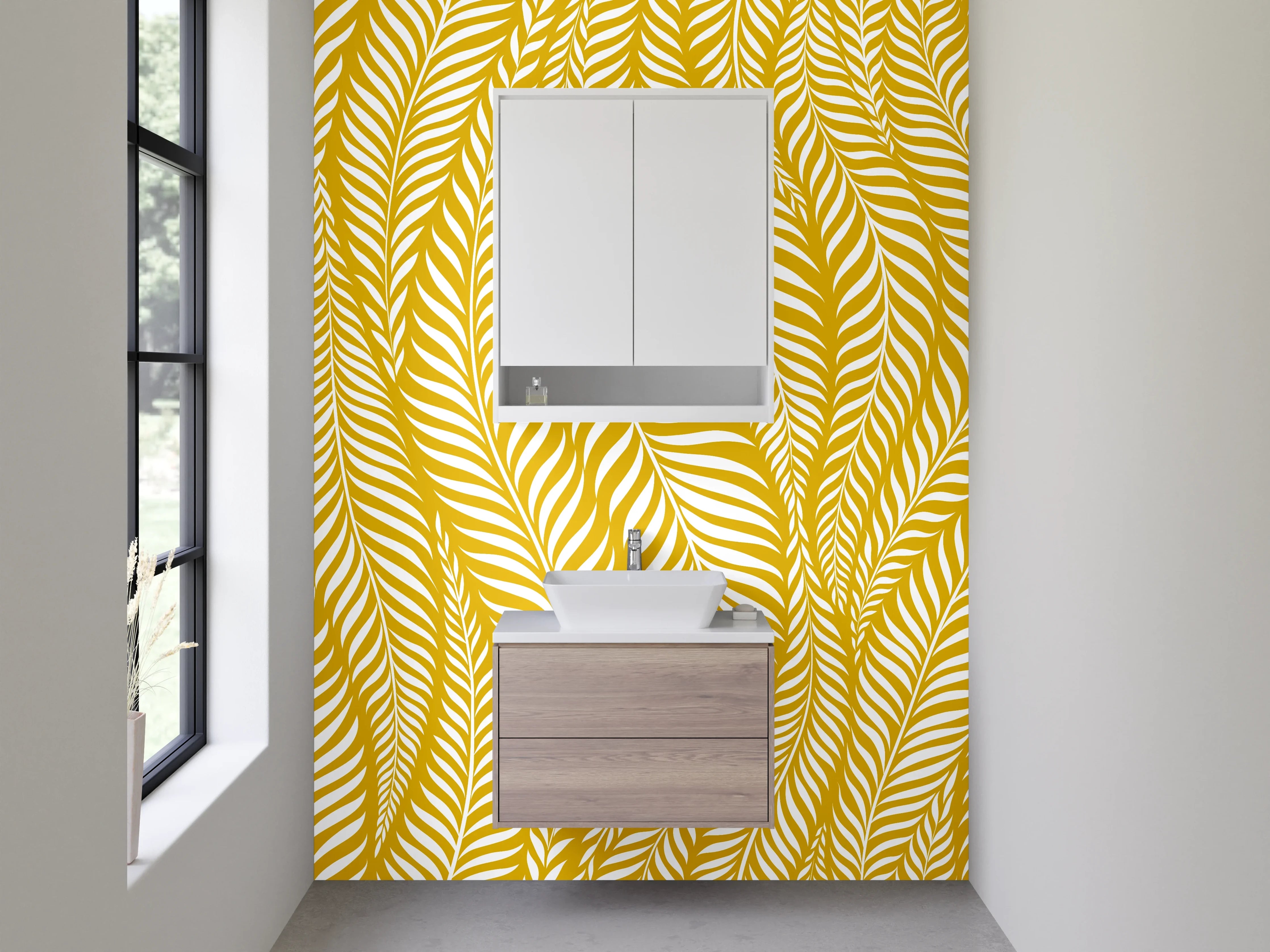 Waschbecken-Rückwand - Goldenes Blätter-Muster modern
