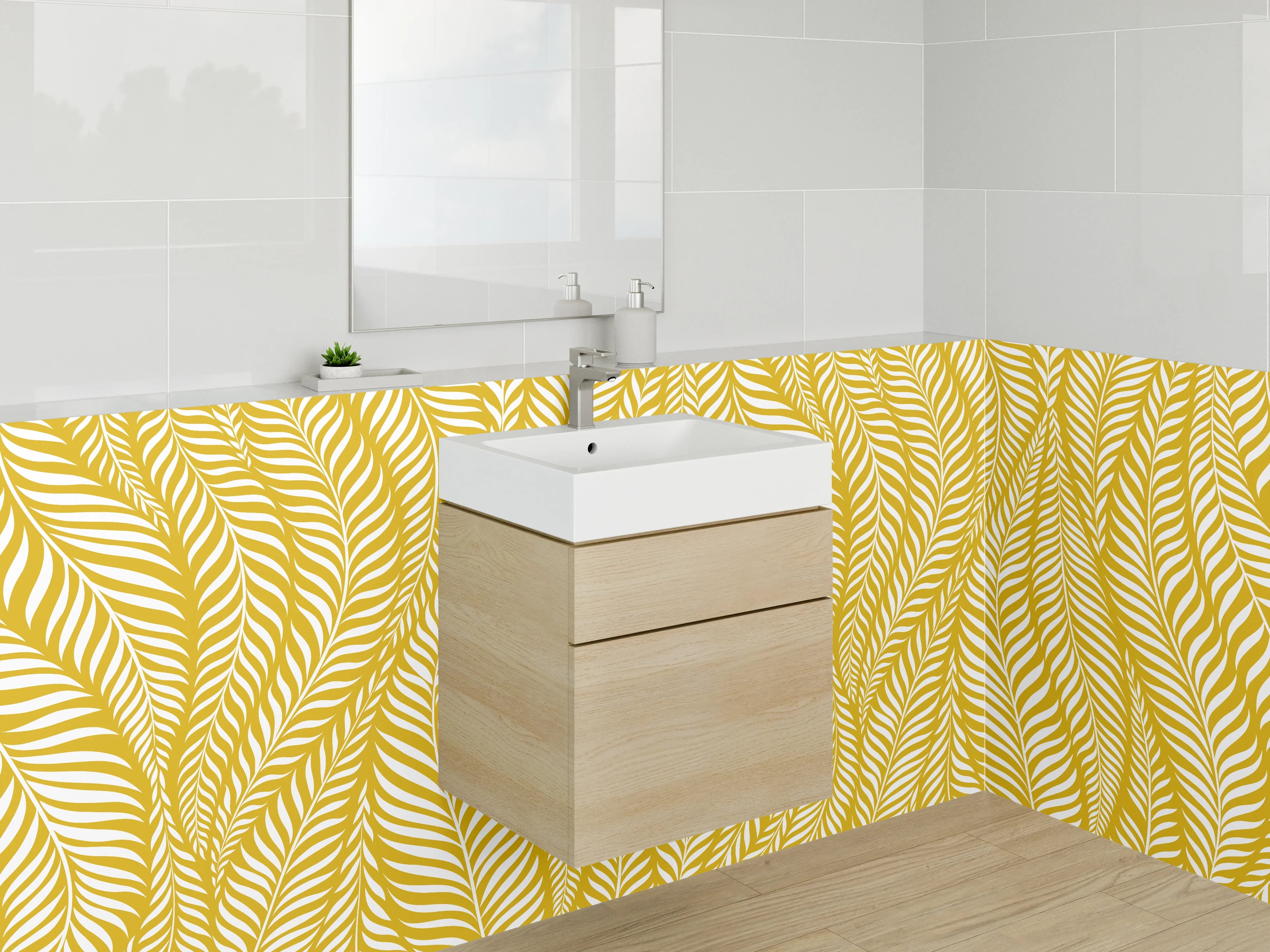Waschbecken-Rückwand - Goldenes Blätter-Muster modern