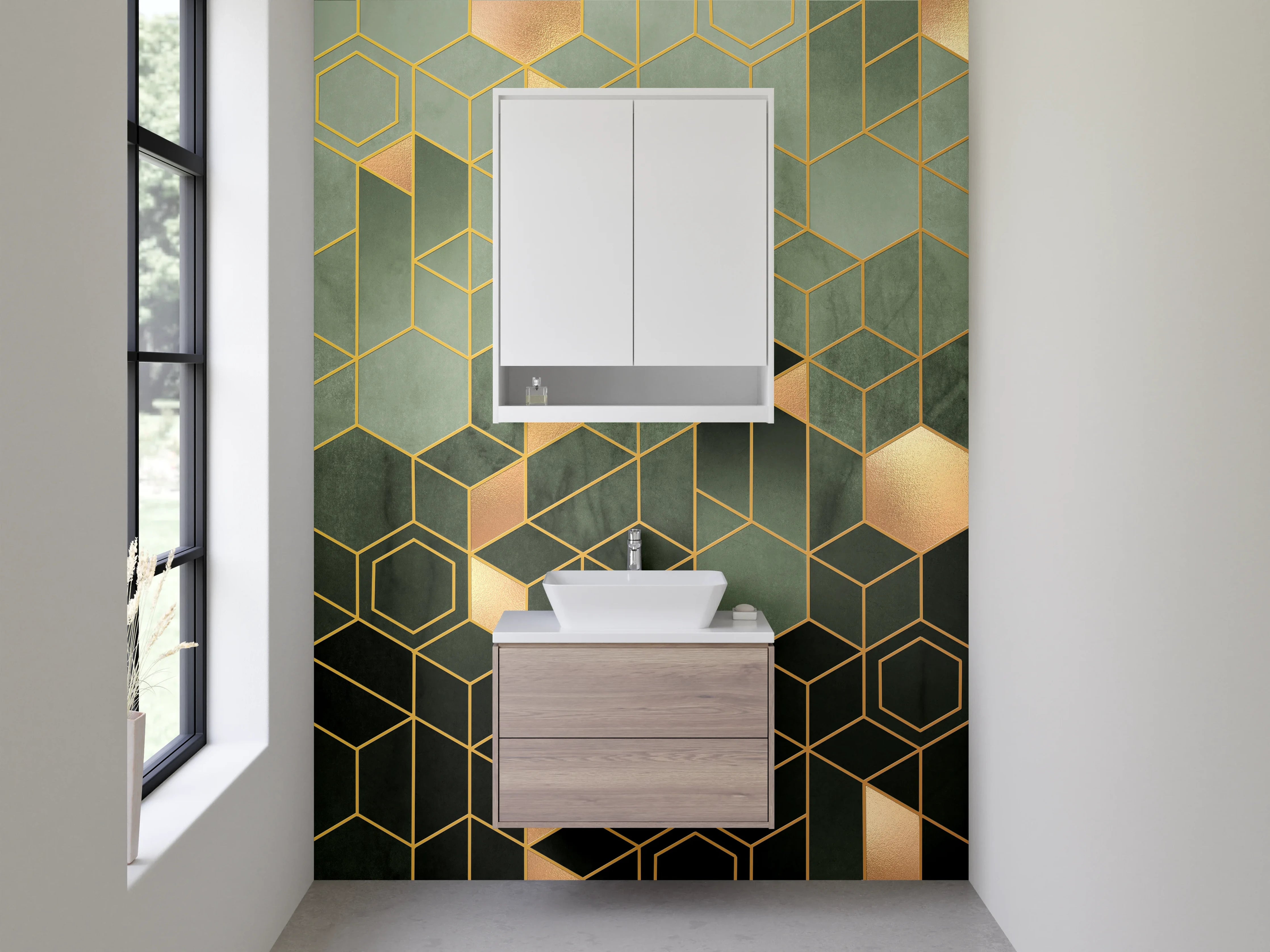 Waschbecken-Rückwand - Goldenes geometrisches Muster Art Deko