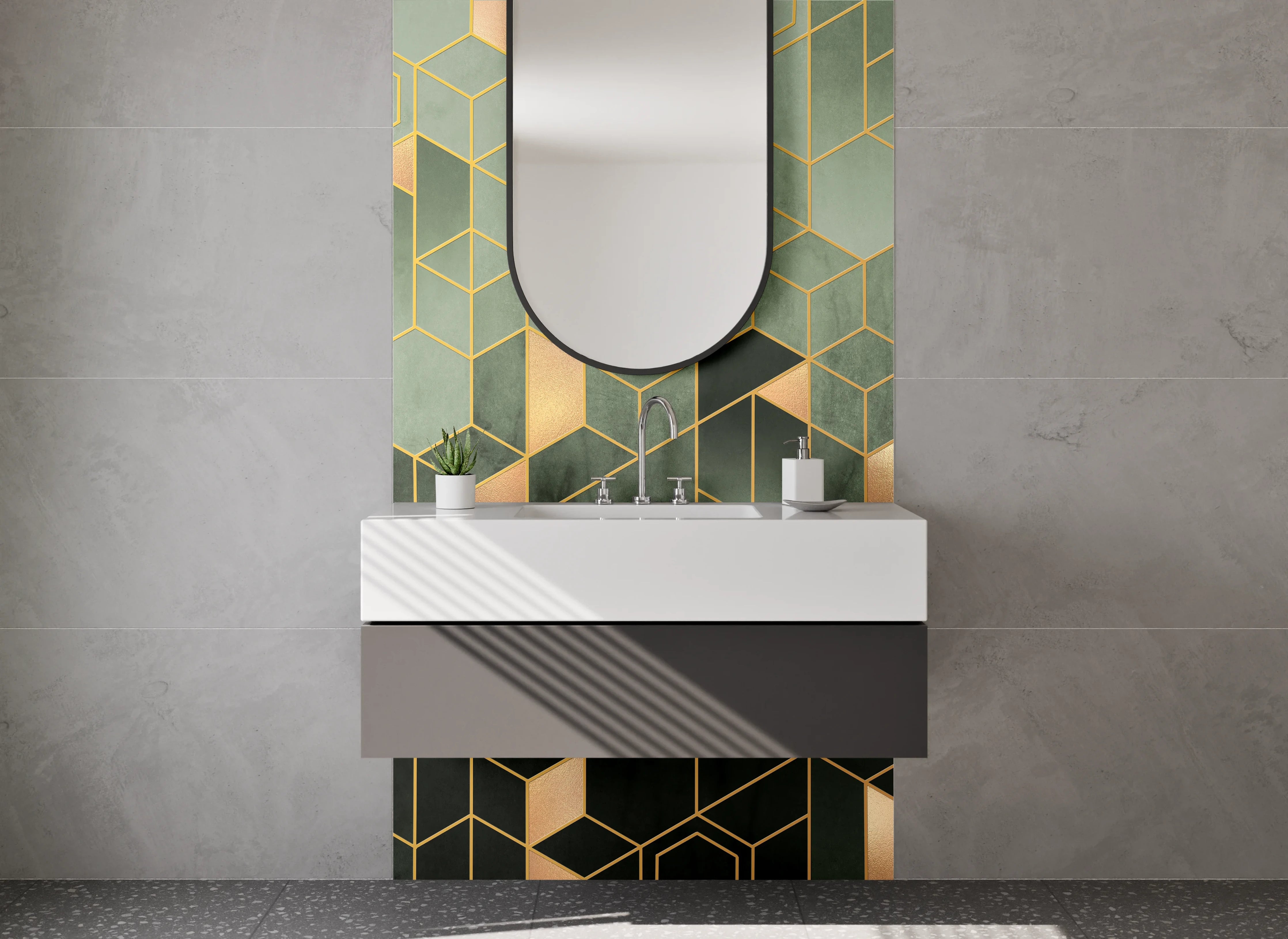 Waschbecken-Rückwand - Goldenes geometrisches Muster Art Deko