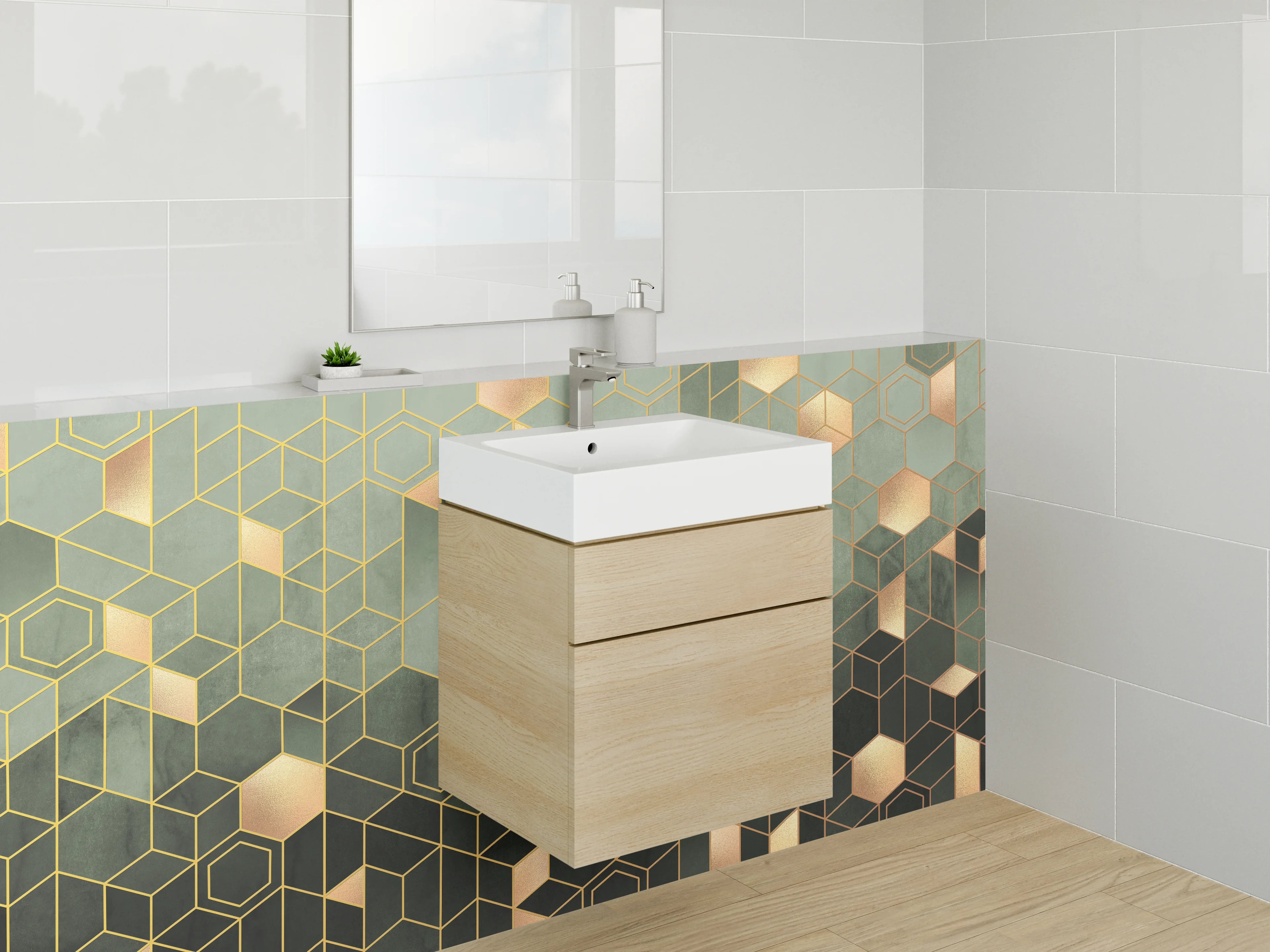Waschbecken-Rückwand - Goldenes geometrisches Muster Art Deko