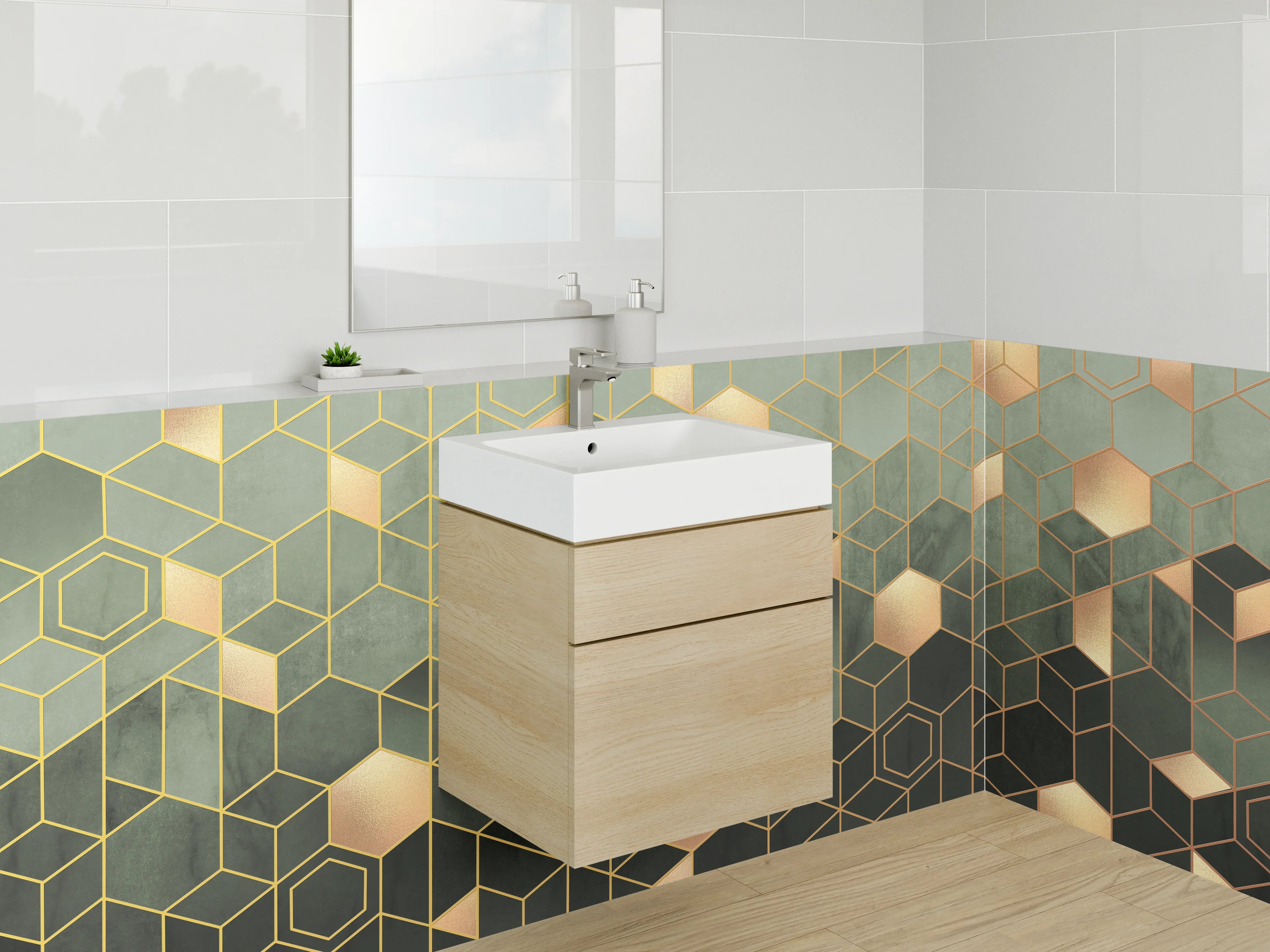 Waschbecken-Rückwand - Goldenes geometrisches Muster Art Deko