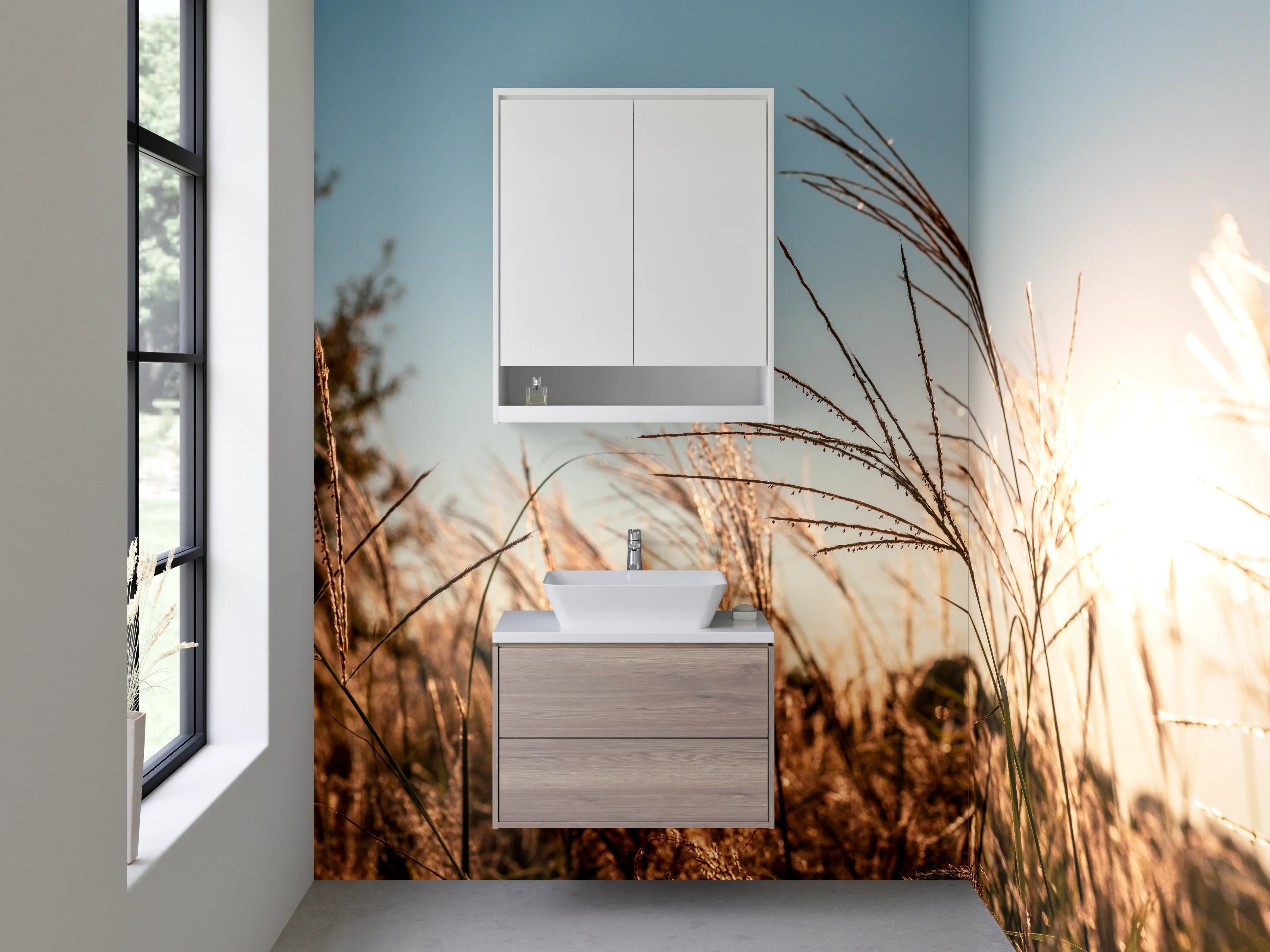 Waschbecken-Rückwand - Gräser im Sonnenlicht Naturmotiv