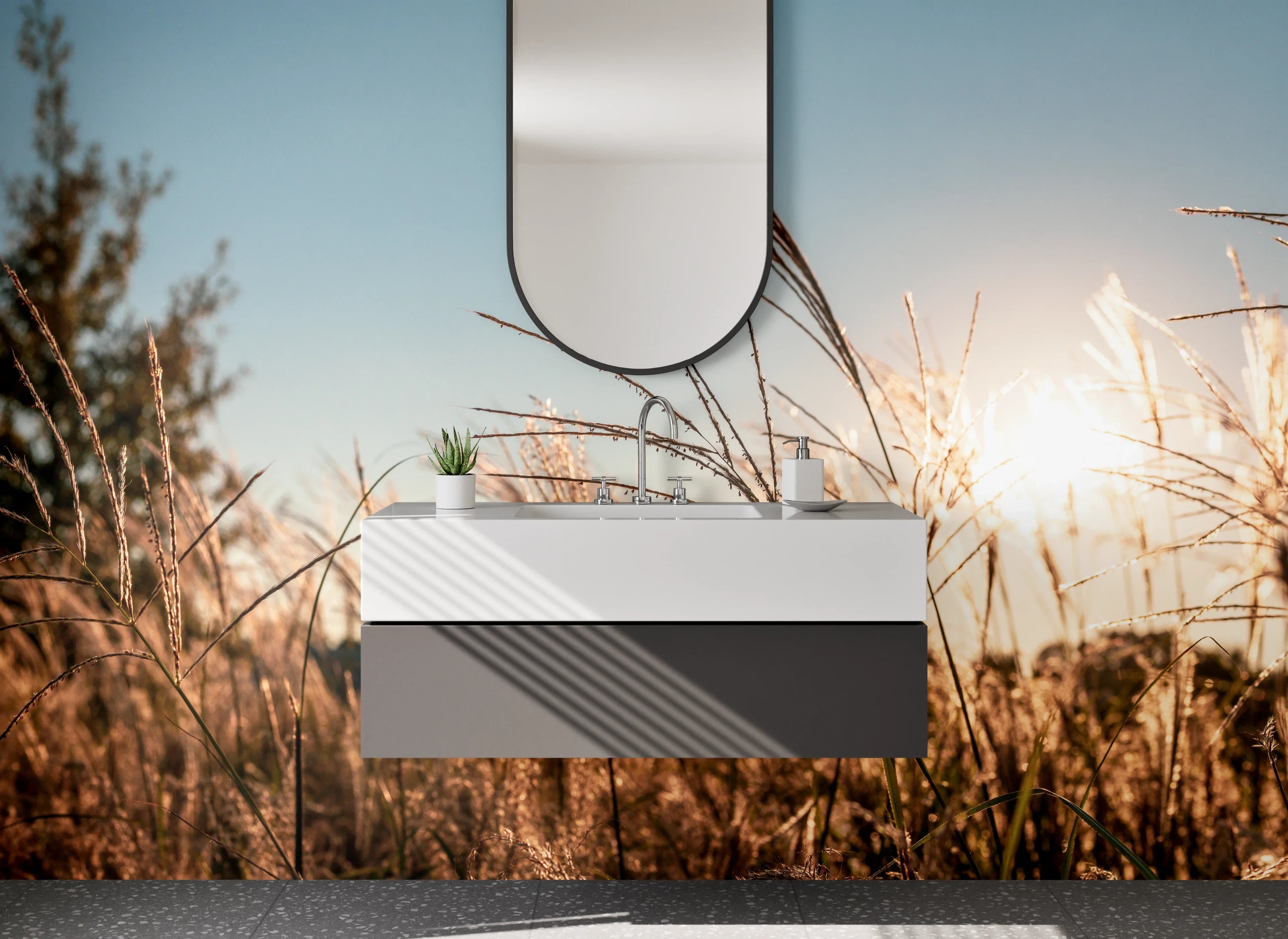 Waschbecken-Rückwand - Gräser im Sonnenlicht Naturmotiv