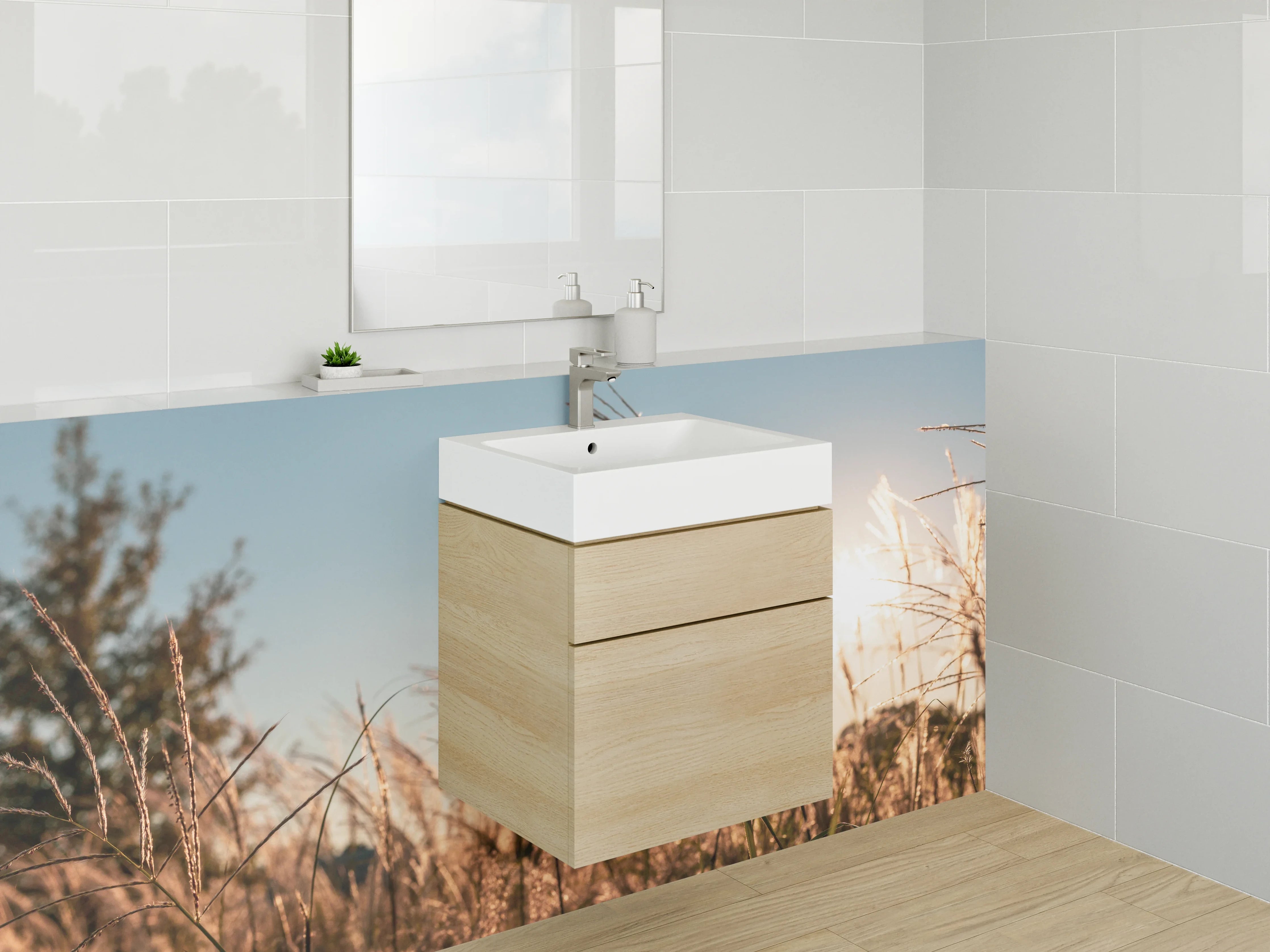 Waschbecken-Rückwand - Gräser im Sonnenlicht Naturmotiv