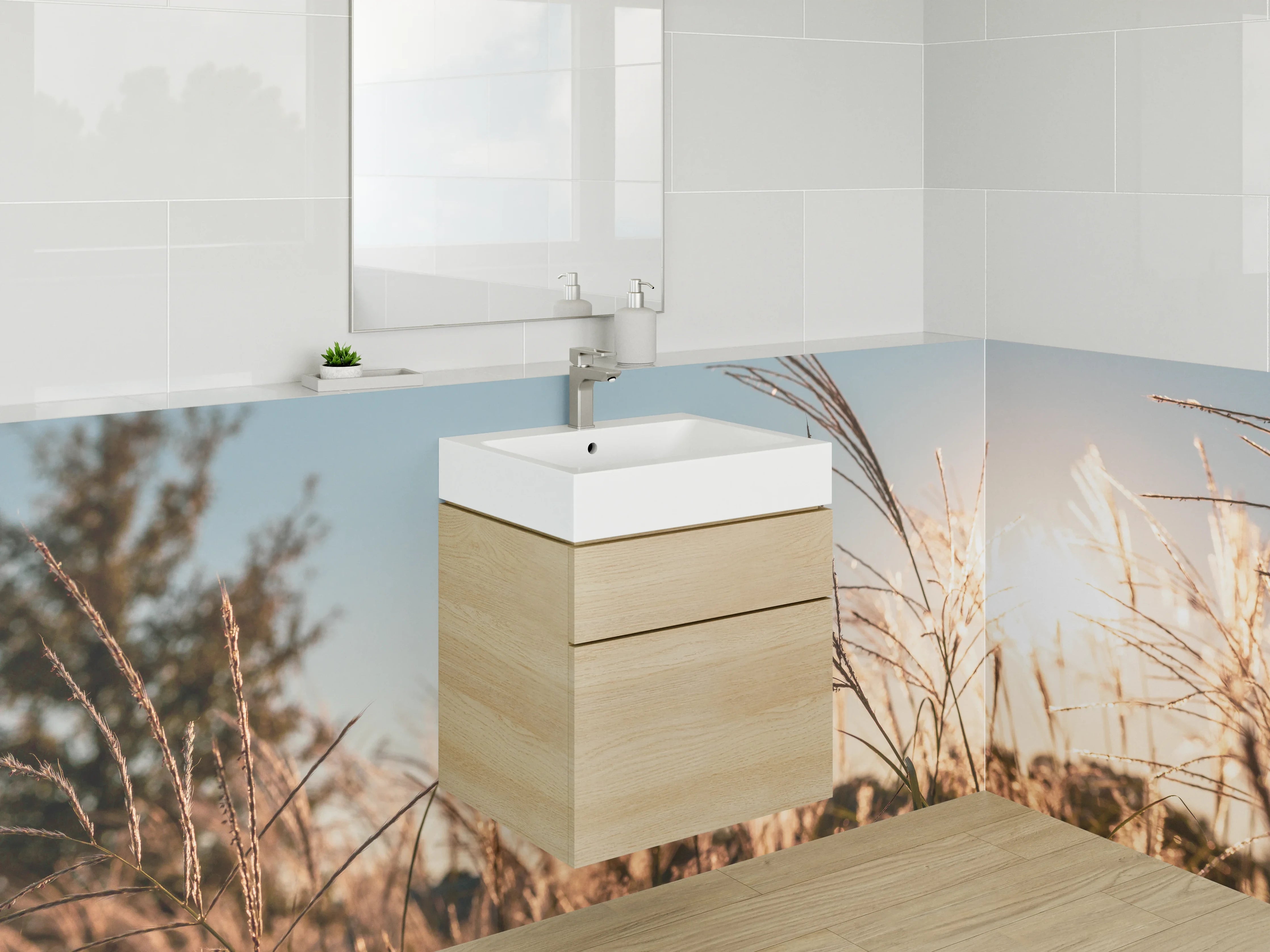 Waschbecken-Rückwand - Gräser im Sonnenlicht Naturmotiv