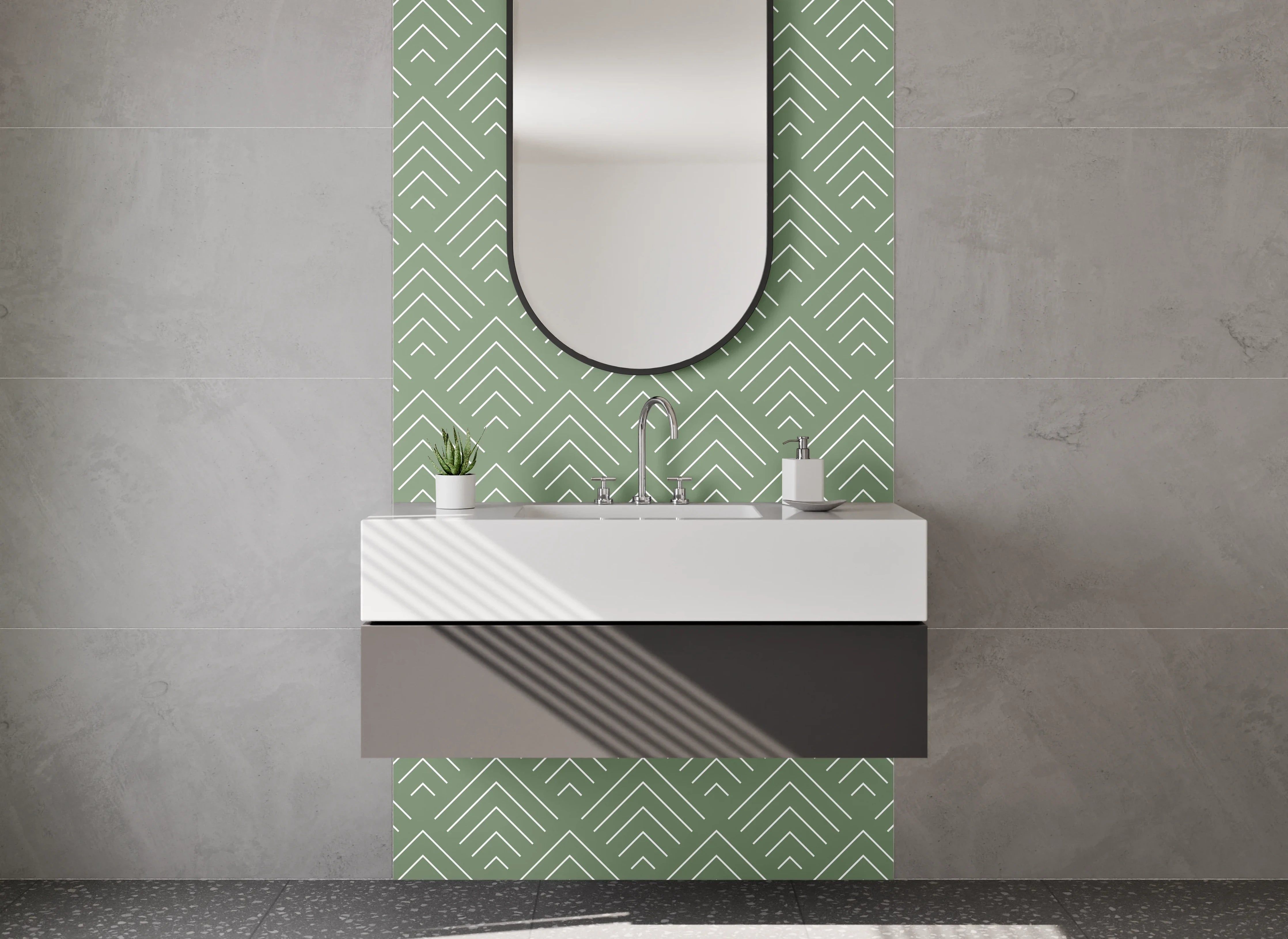 Waschbecken-Rückwand - Grafisches Muster in Mint und Grau