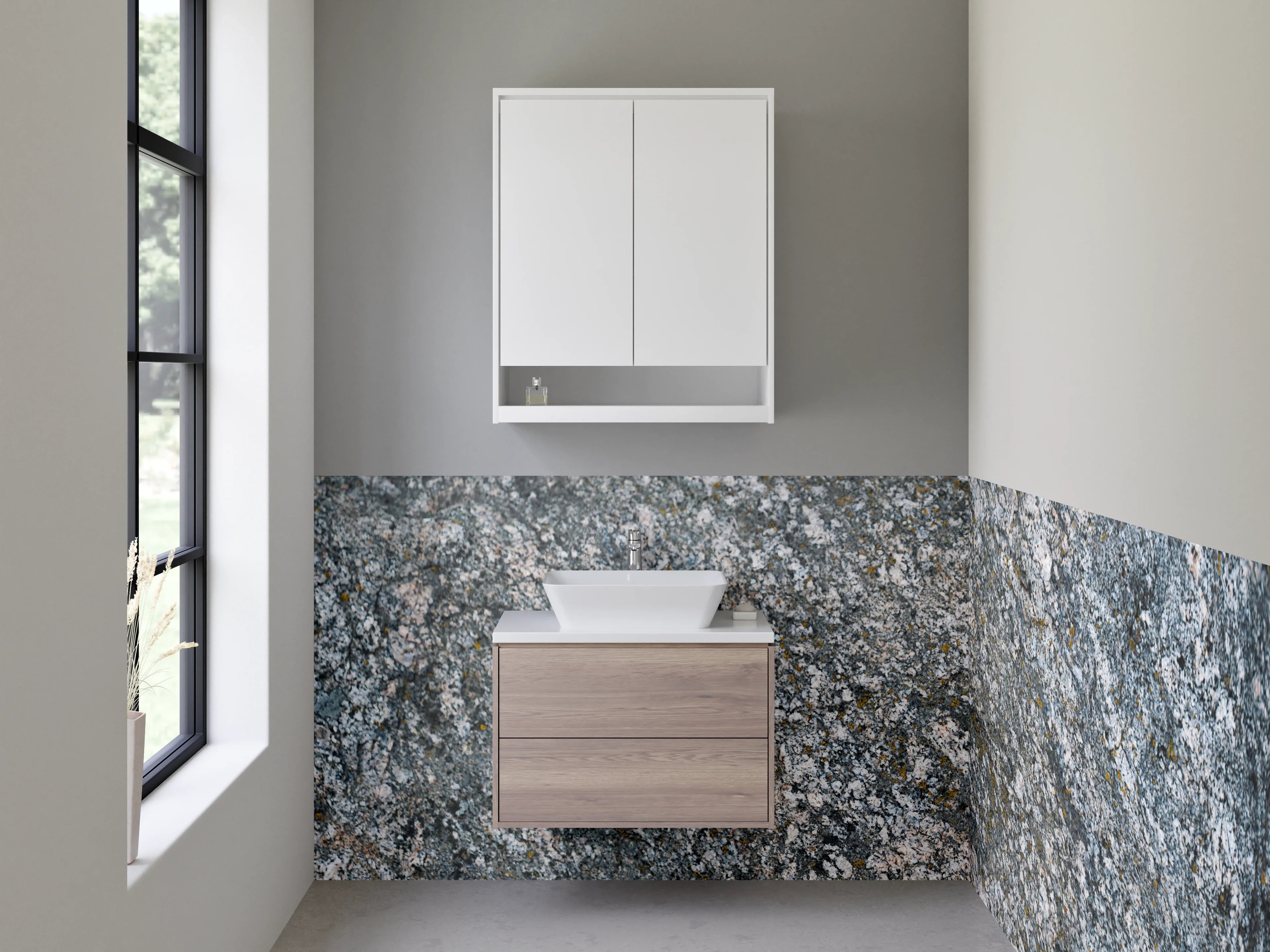 Waschbecken-Rückwand - Granitstruktur Grau Natursteinoptik