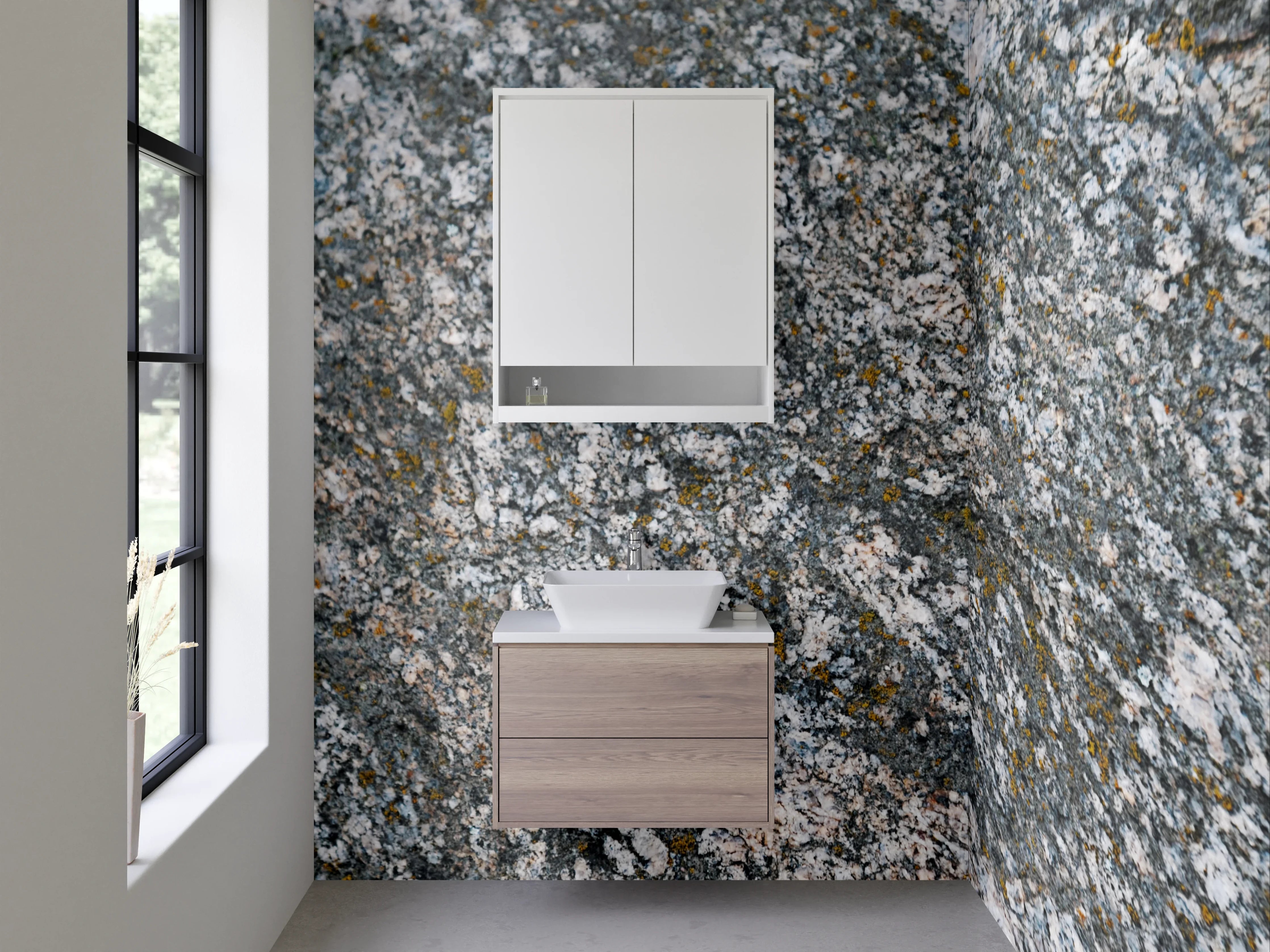 Waschbecken-Rückwand - Granitstruktur Grau Natursteinoptik