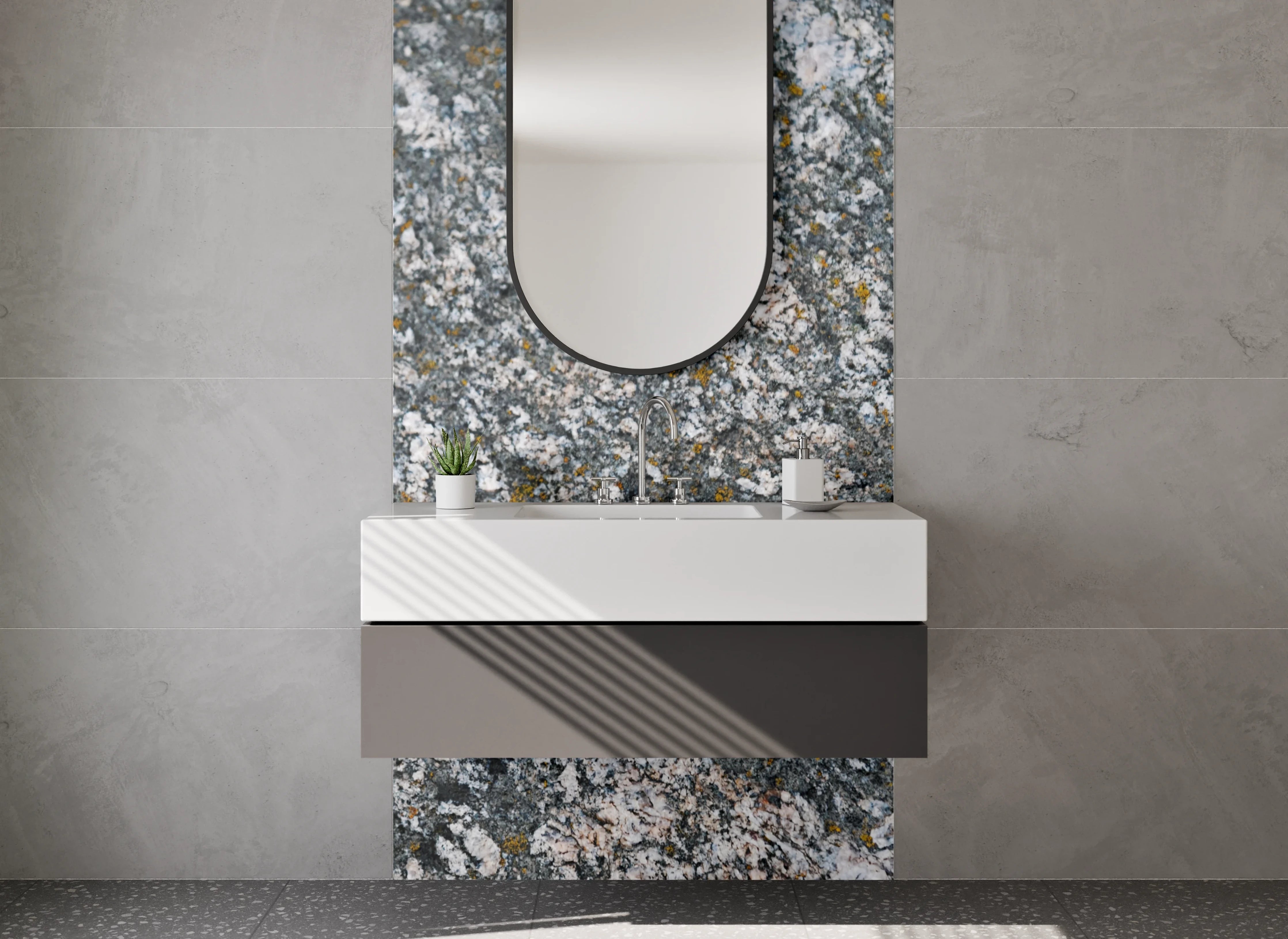 Waschbecken-Rückwand - Granitstruktur Grau Natursteinoptik