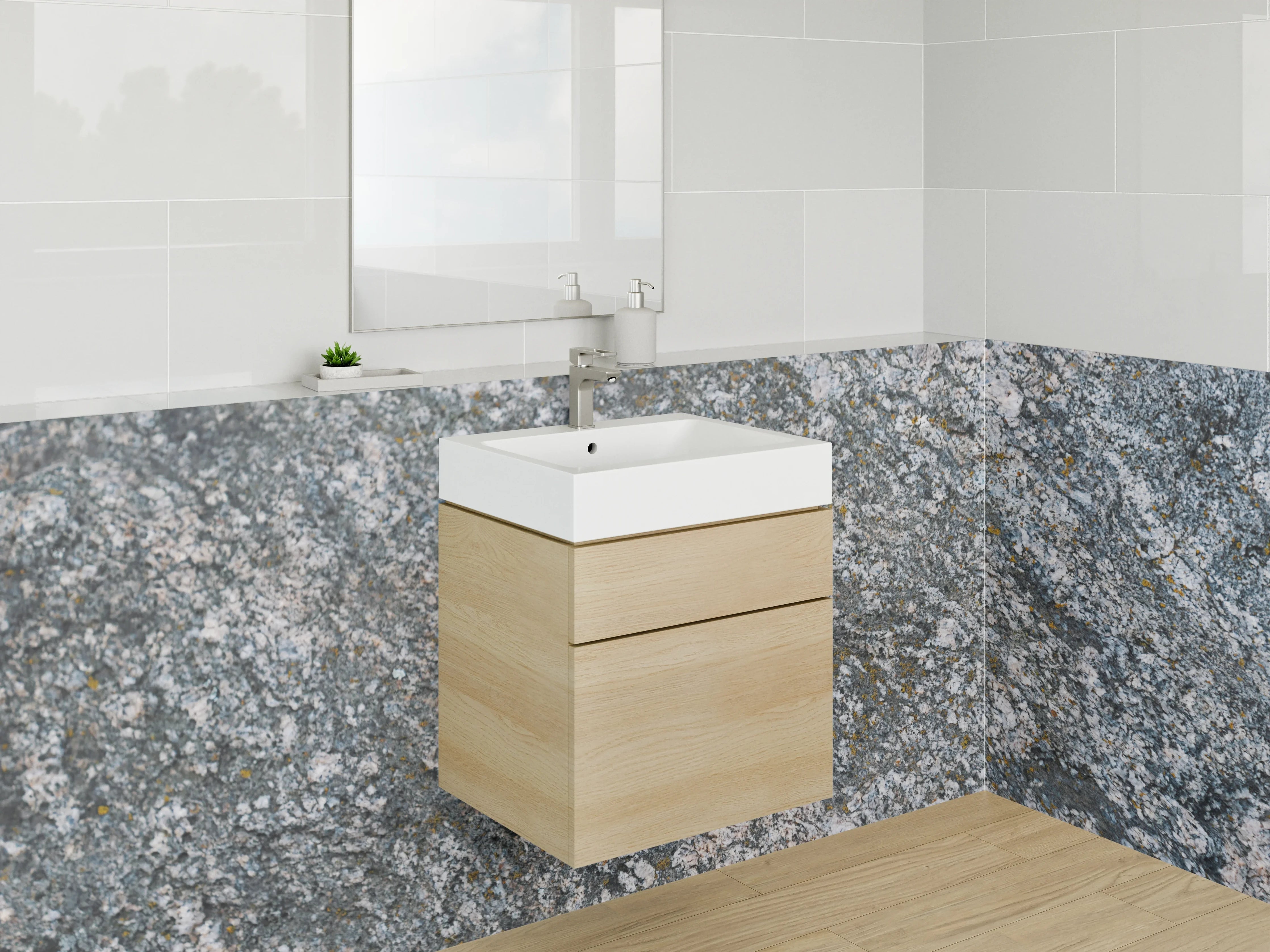 Waschbecken-Rückwand - Granitstruktur Grau Natursteinoptik