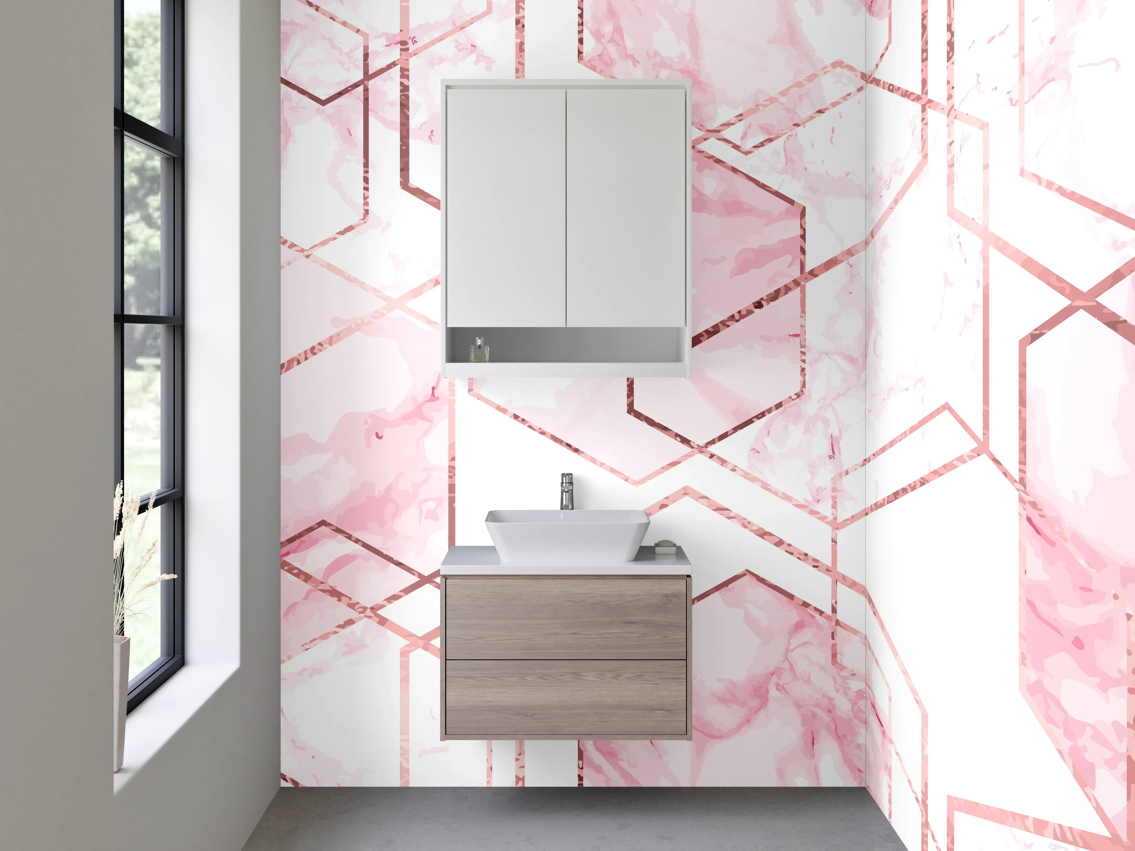 Waschbecken-Rückwand - Grau-Weiße Marmor Hexagon Eleganz