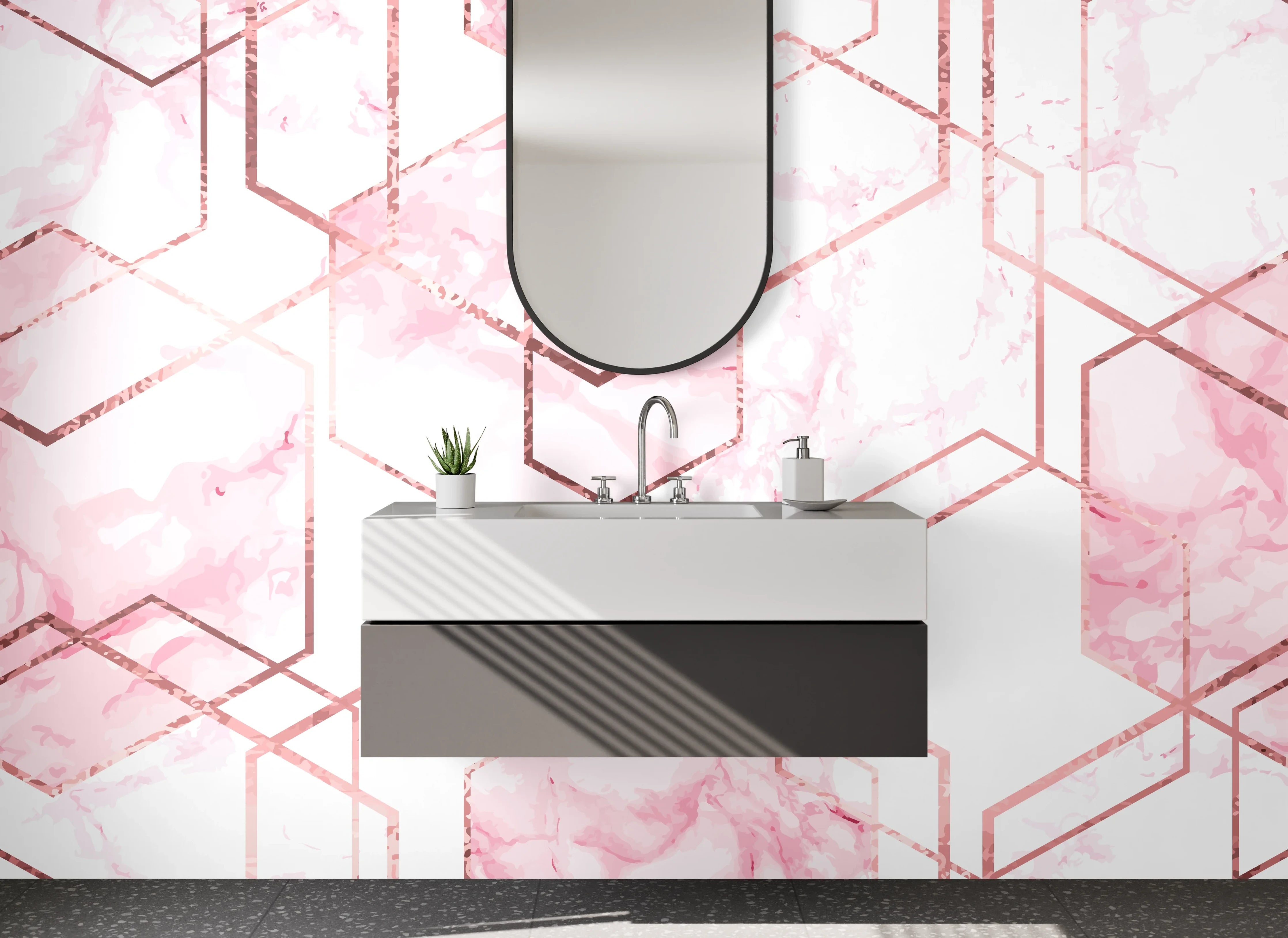 Waschbecken-Rückwand - Grau-Weiße Marmor Hexagon Eleganz