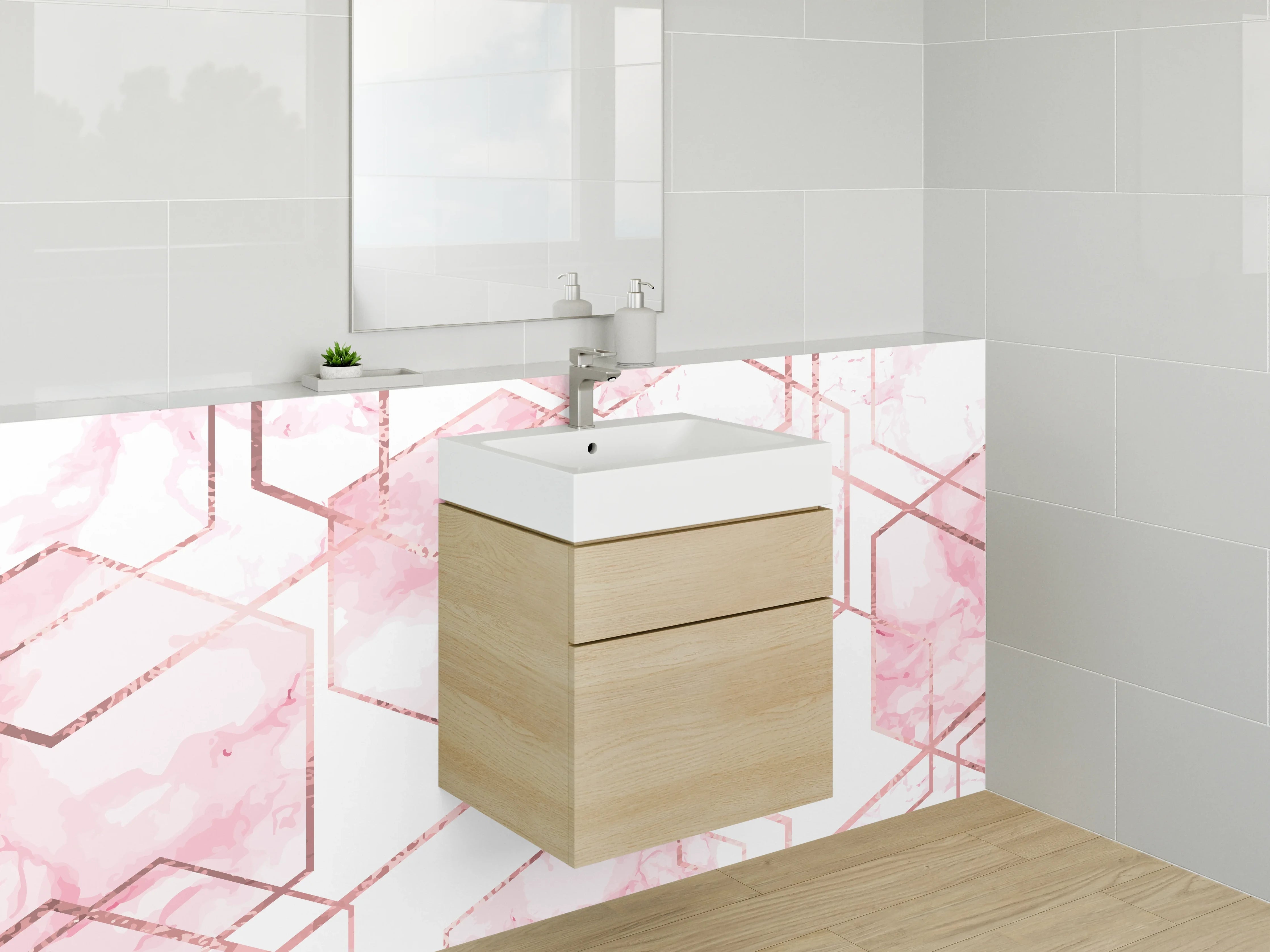 Waschbecken-Rückwand - Grau-Weiße Marmor Hexagon Eleganz