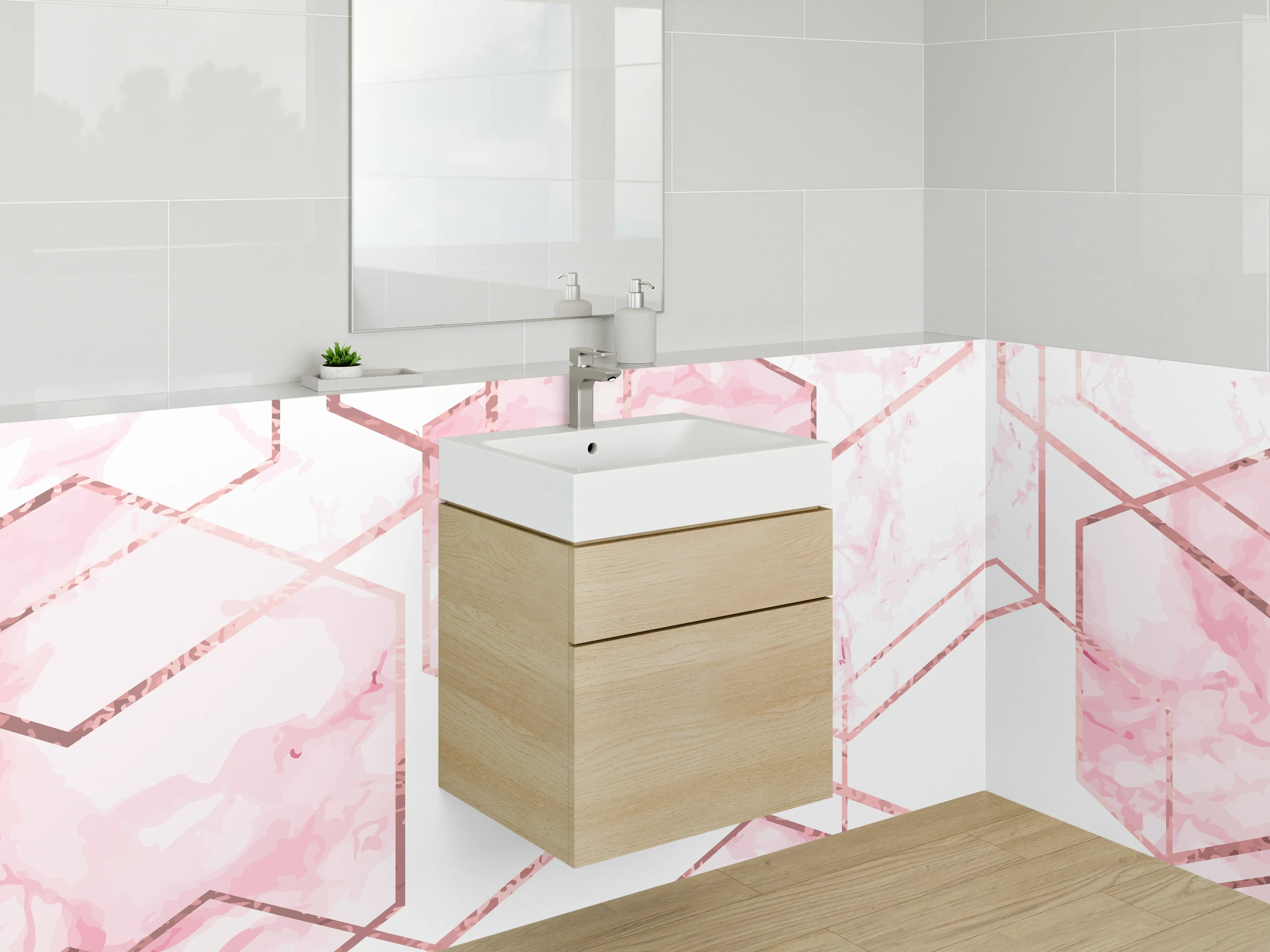Waschbecken-Rückwand - Grau-Weiße Marmor Hexagon Eleganz
