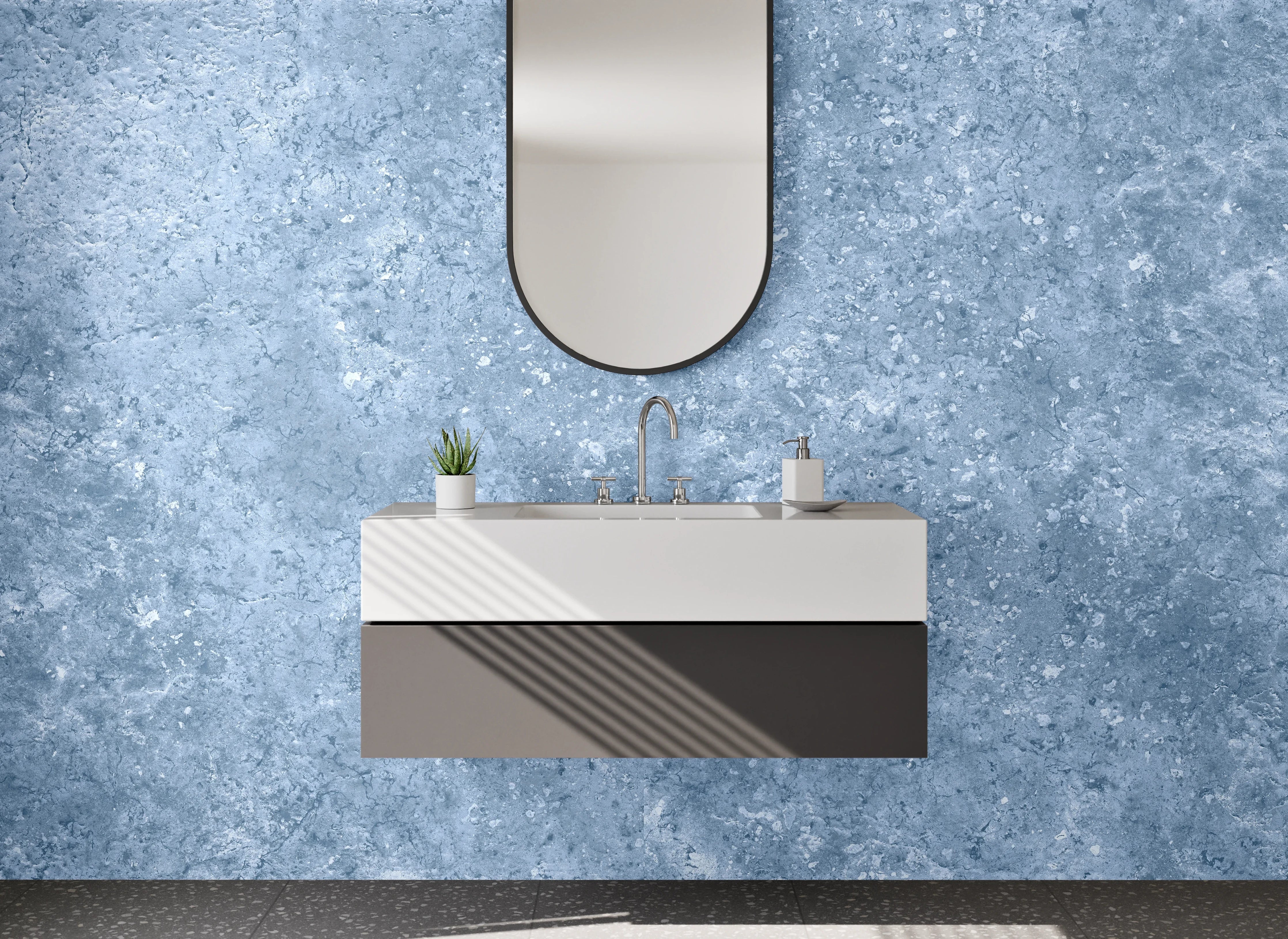 Waschbecken-Rückwand - Grau-blaue Marmor-Textur