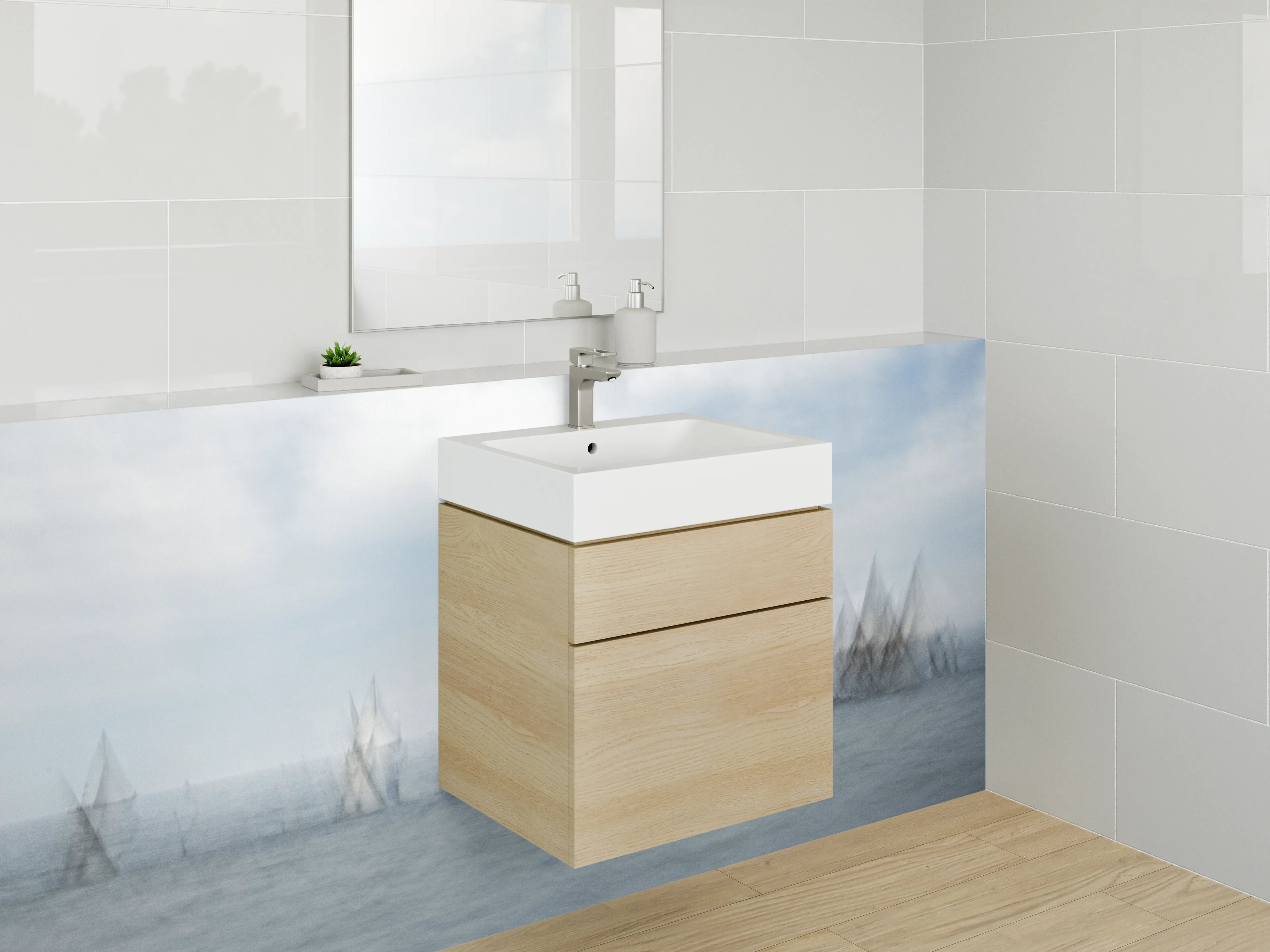 Waschbecken-Rückwand - Grau im goldenen Sand