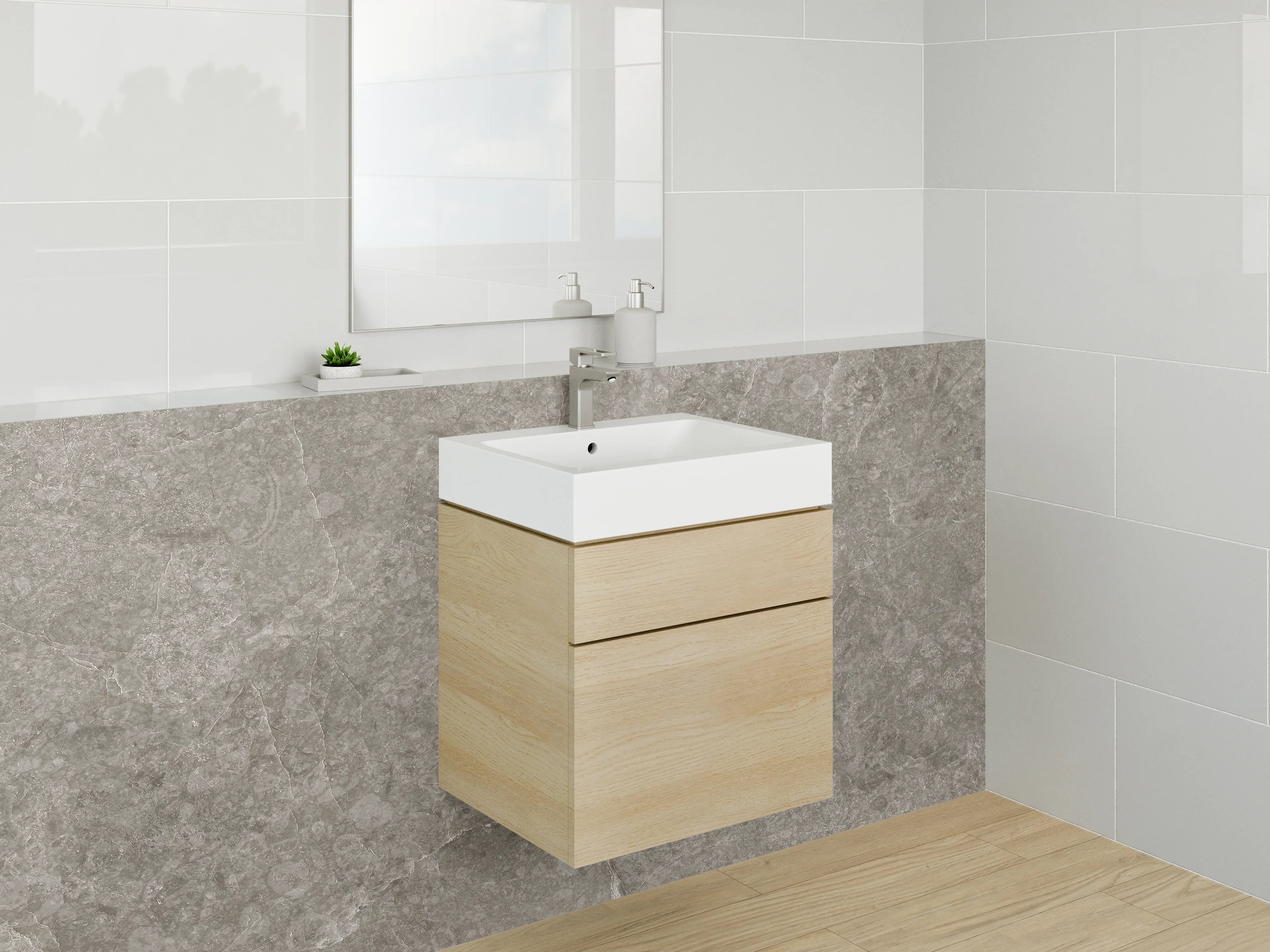Waschbecken-Rückwand - Grau marmorierte Steinoptik