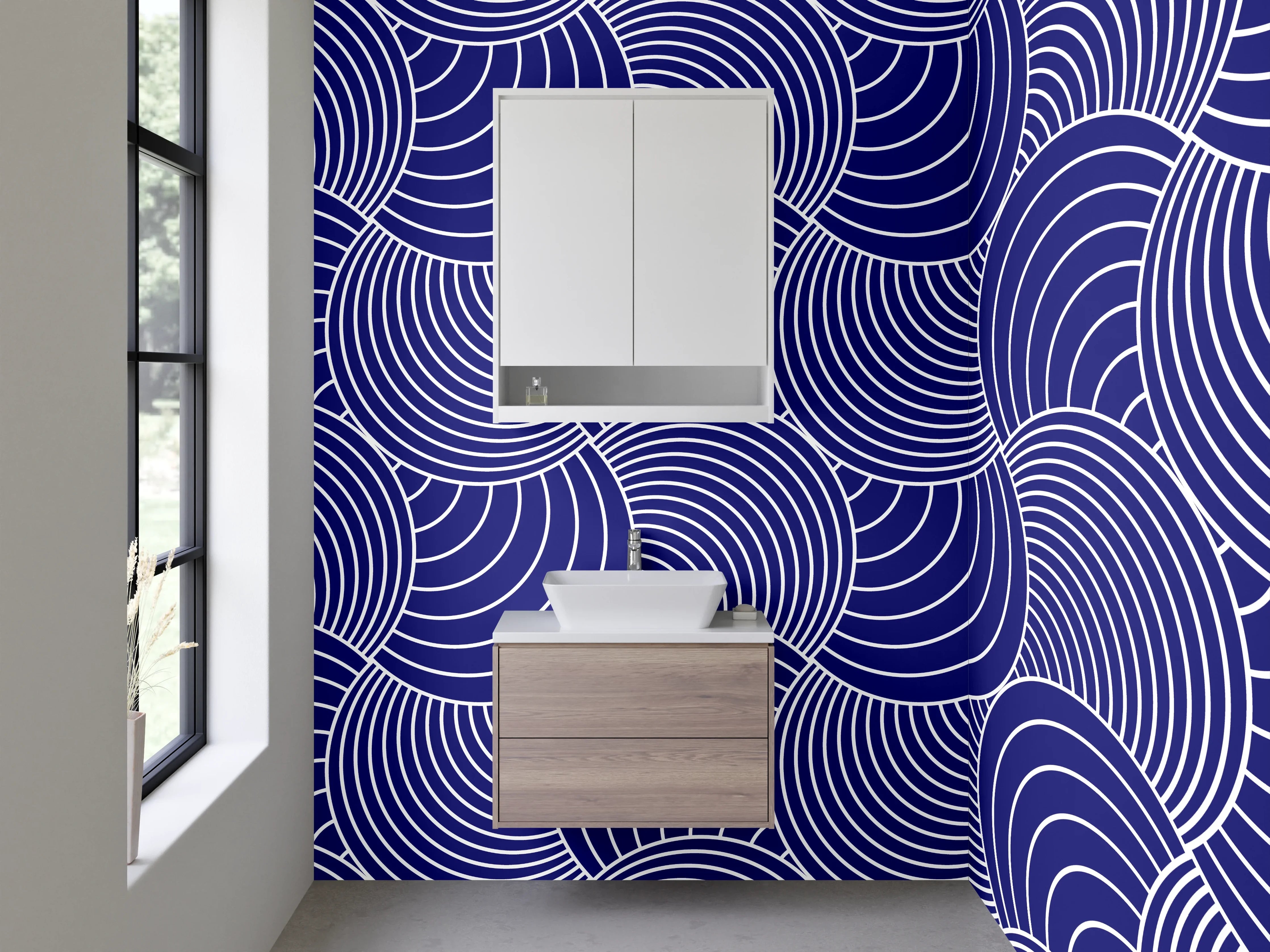 Waschbecken-Rückwand - Graublaue Wellenkunst im modernen Stil