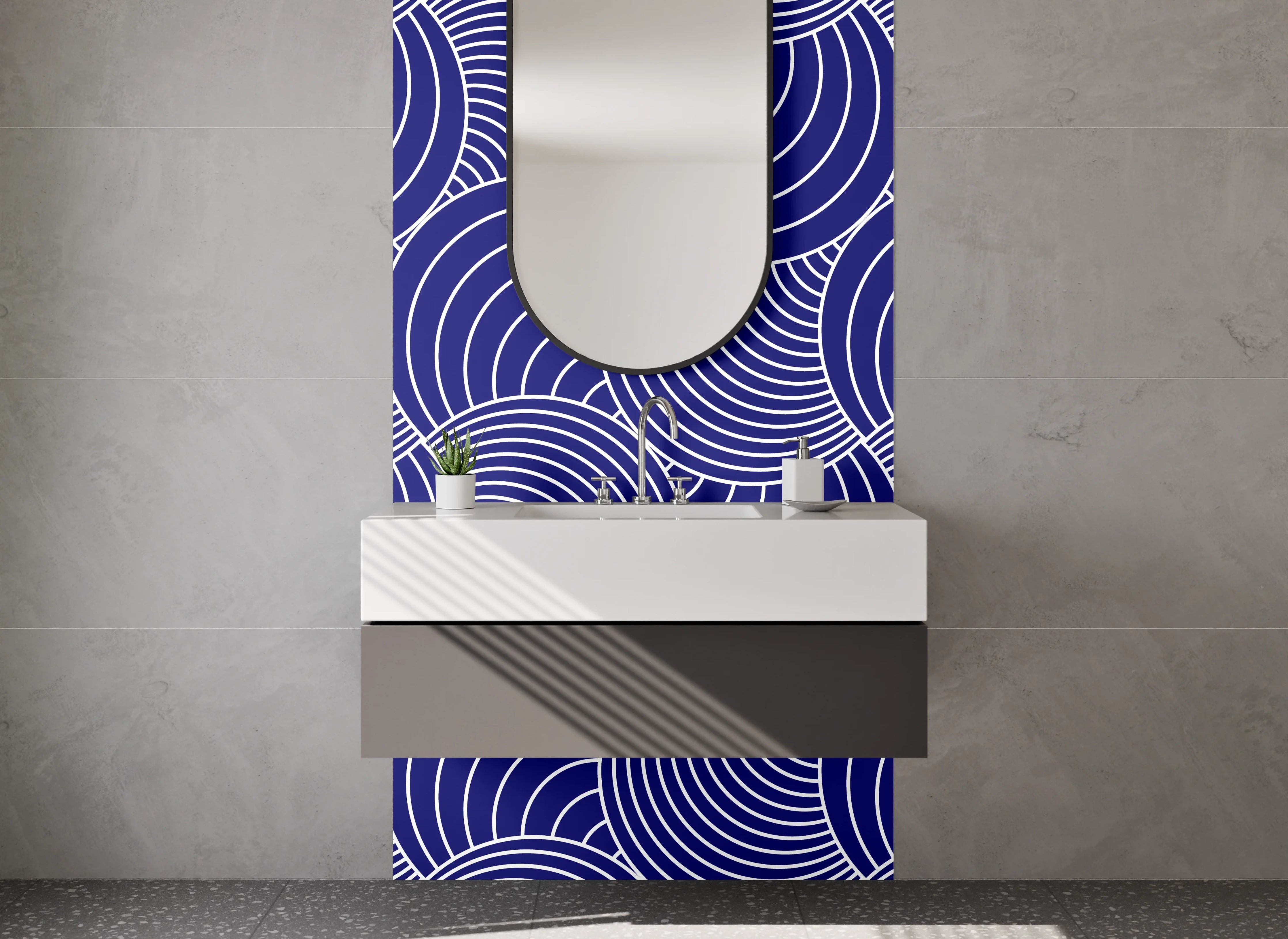 Waschbecken-Rückwand - Graublaue Wellenkunst im modernen Stil