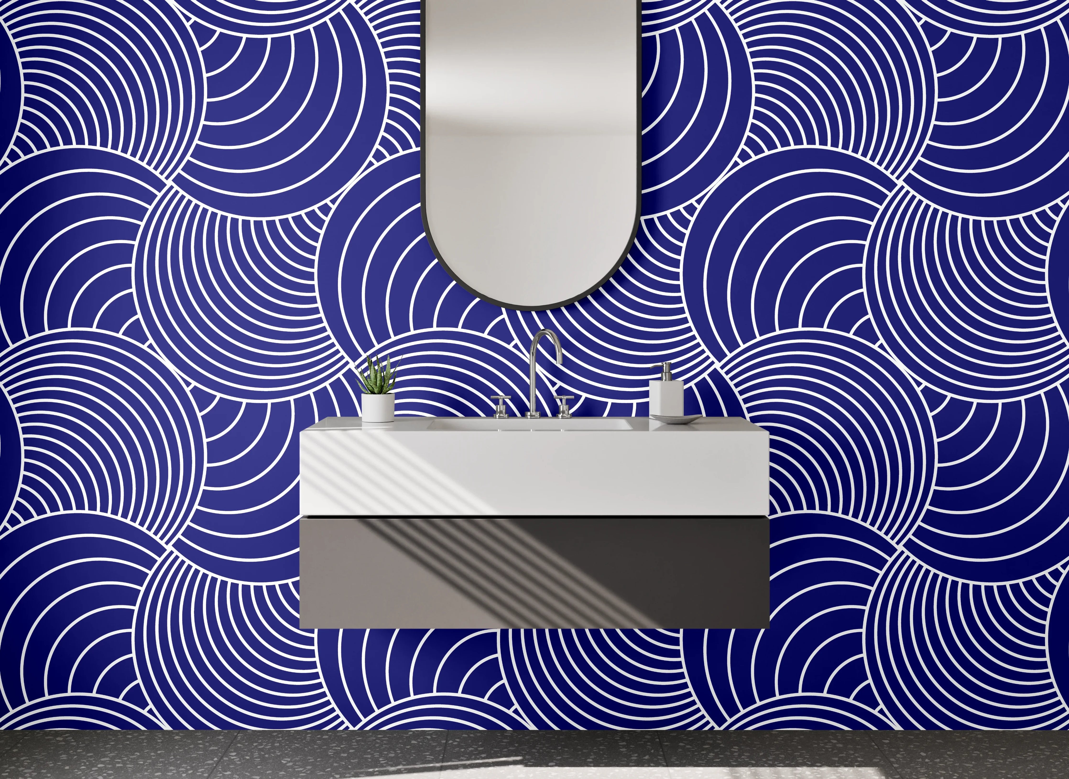 Waschbecken-Rückwand - Graublaue Wellenkunst im modernen Stil