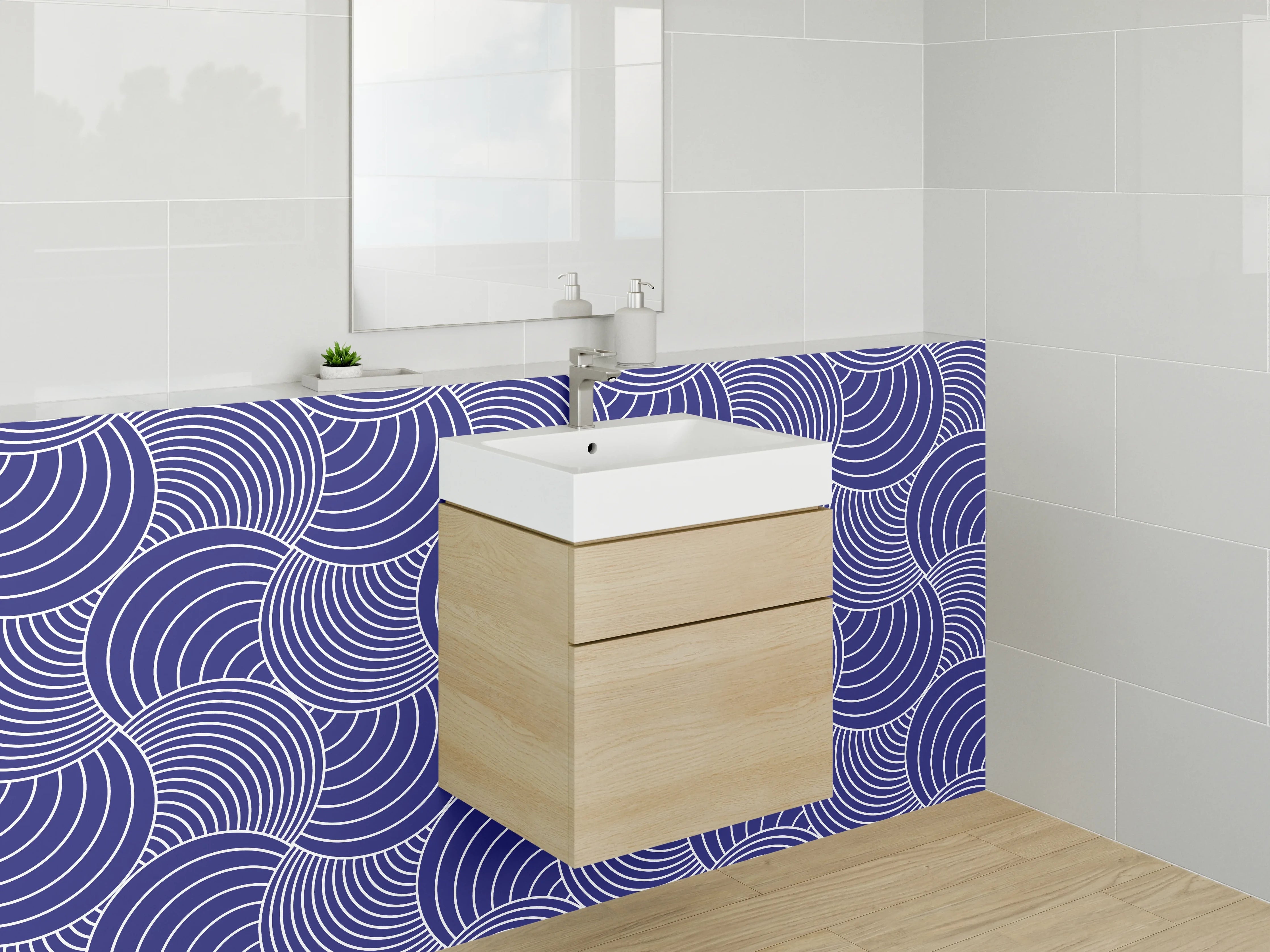 Waschbecken-Rückwand - Graublaue Wellenkunst im modernen Stil