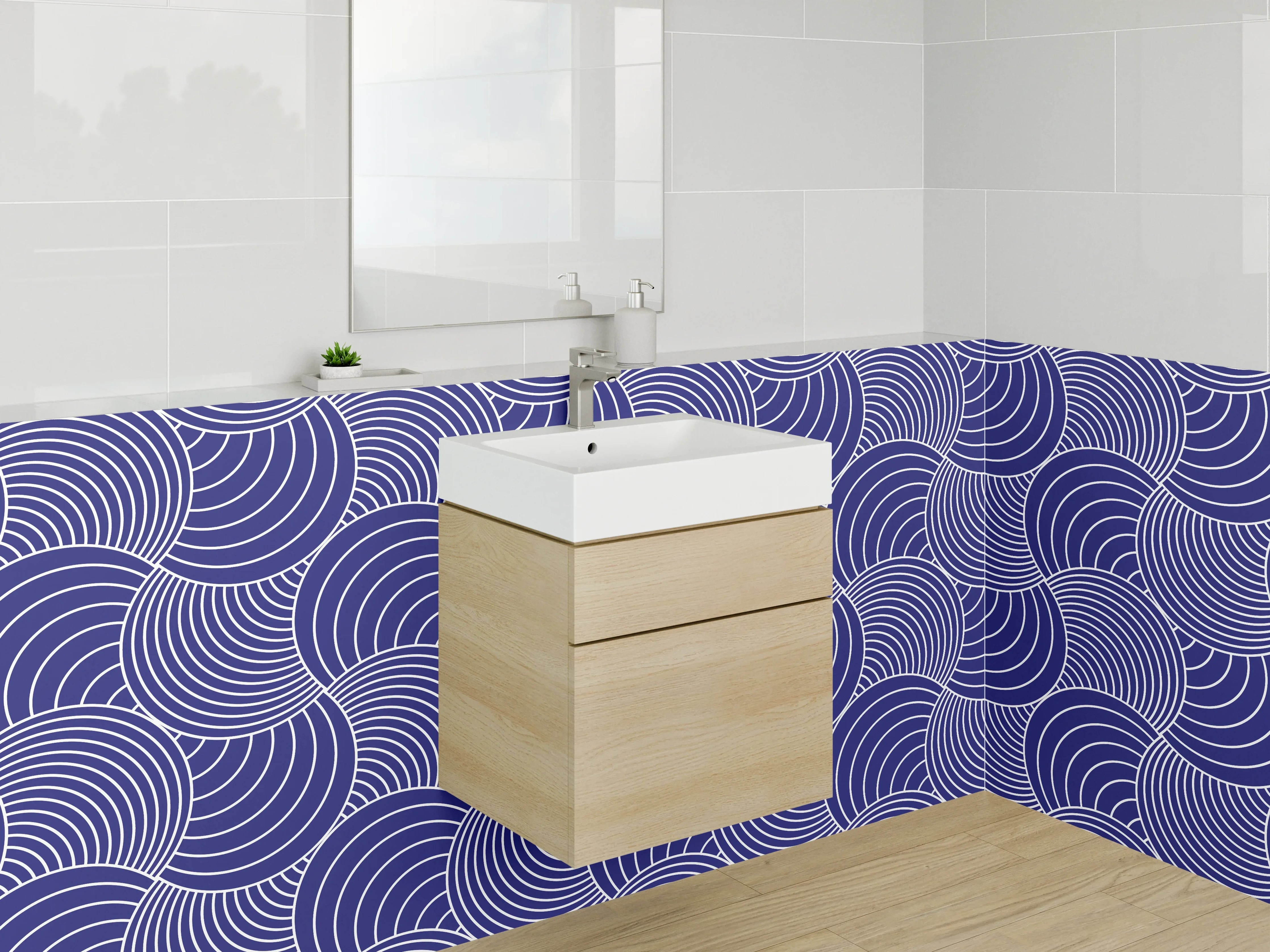 Waschbecken-Rückwand - Graublaue Wellenkunst im modernen Stil