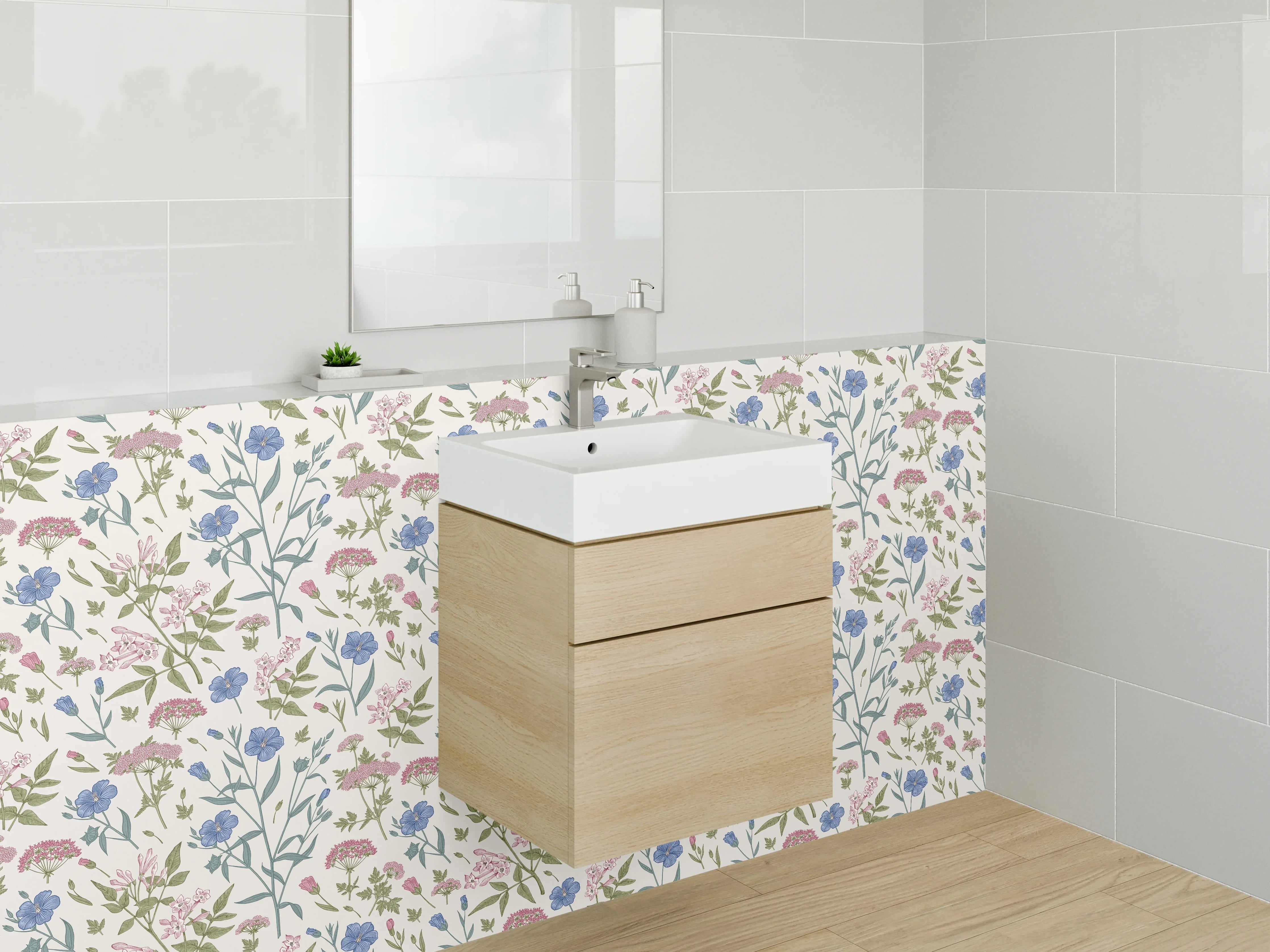 Waschbecken-Rückwand - Graublüten Aquarellträume auf Weiß