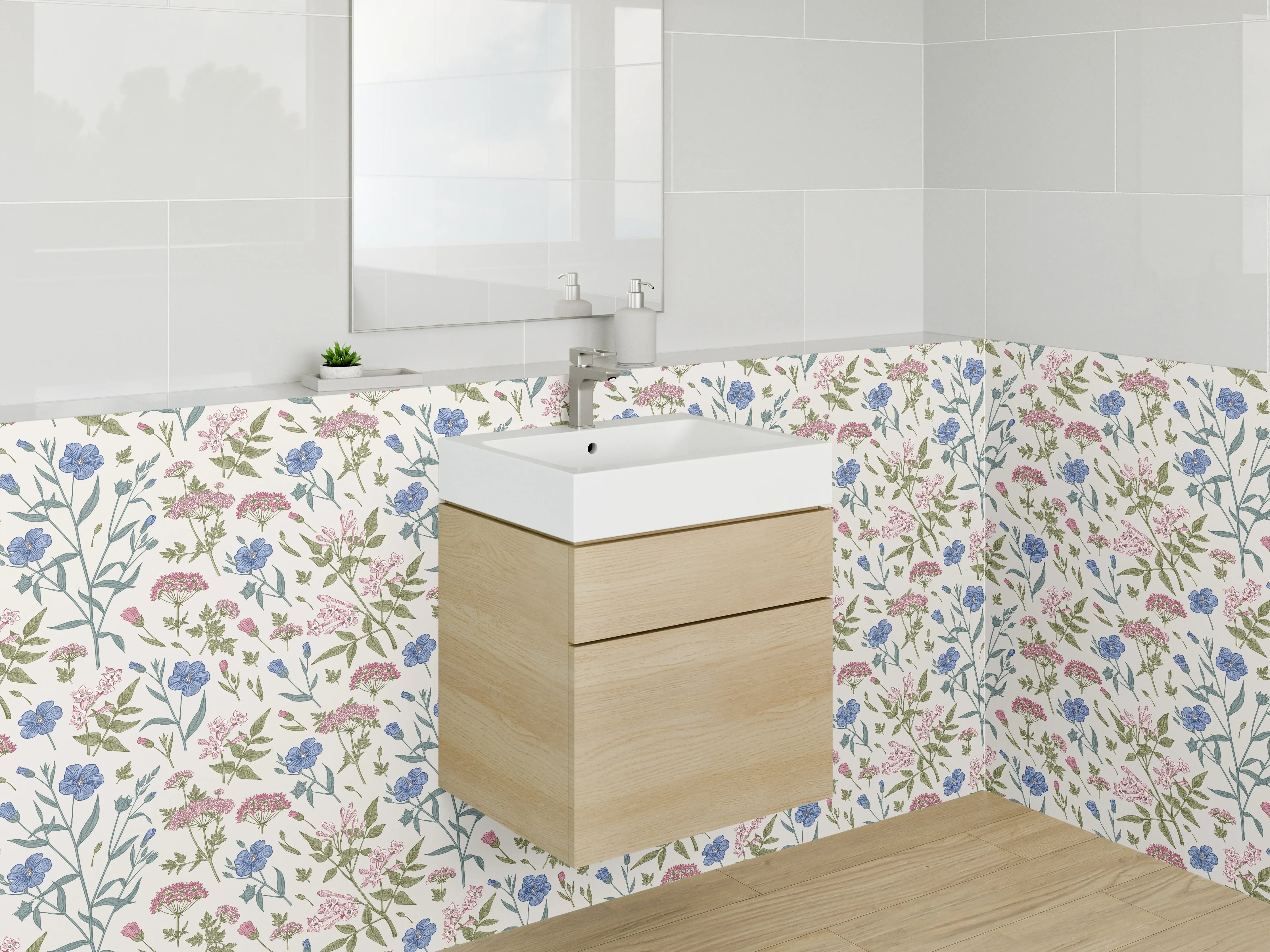 Waschbecken-Rückwand - Graublüten Aquarellträume auf Weiß