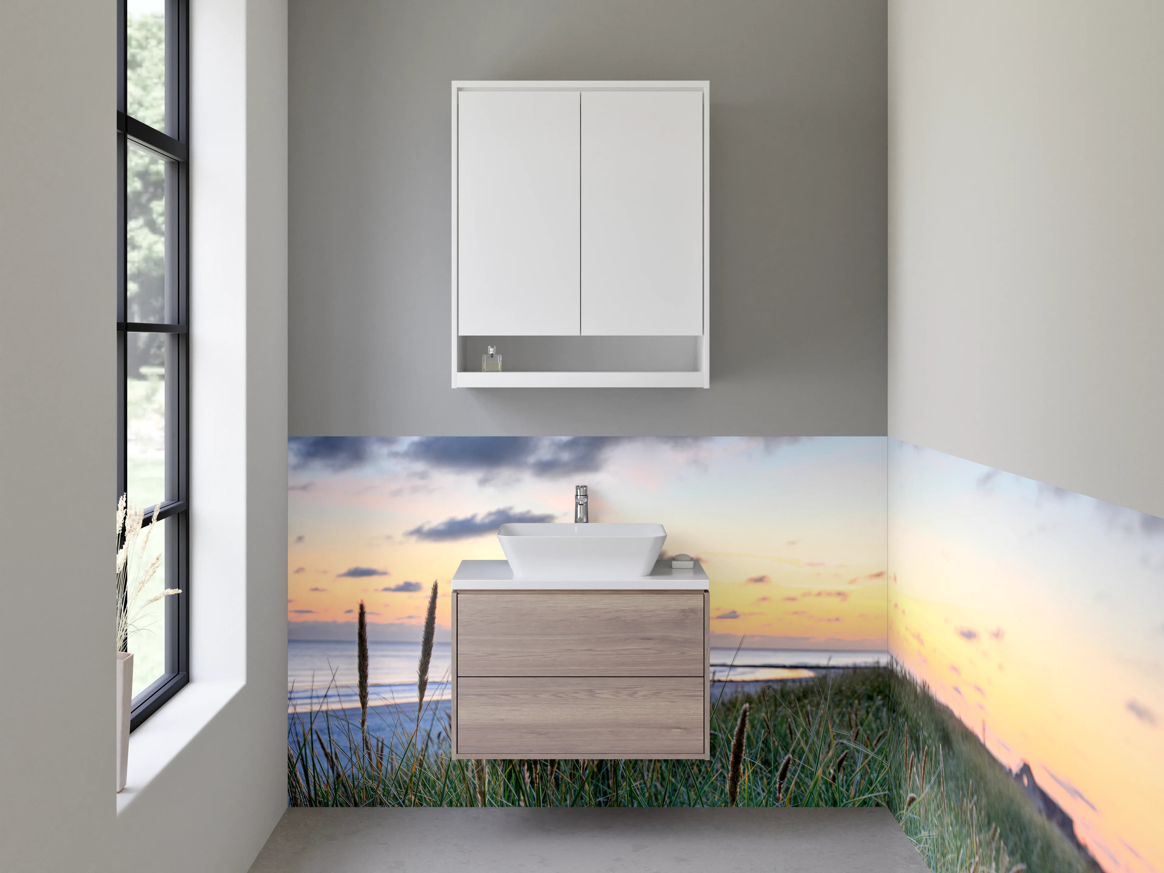 Waschbecken-Rückwand - Graue Abendstimmung am Strand