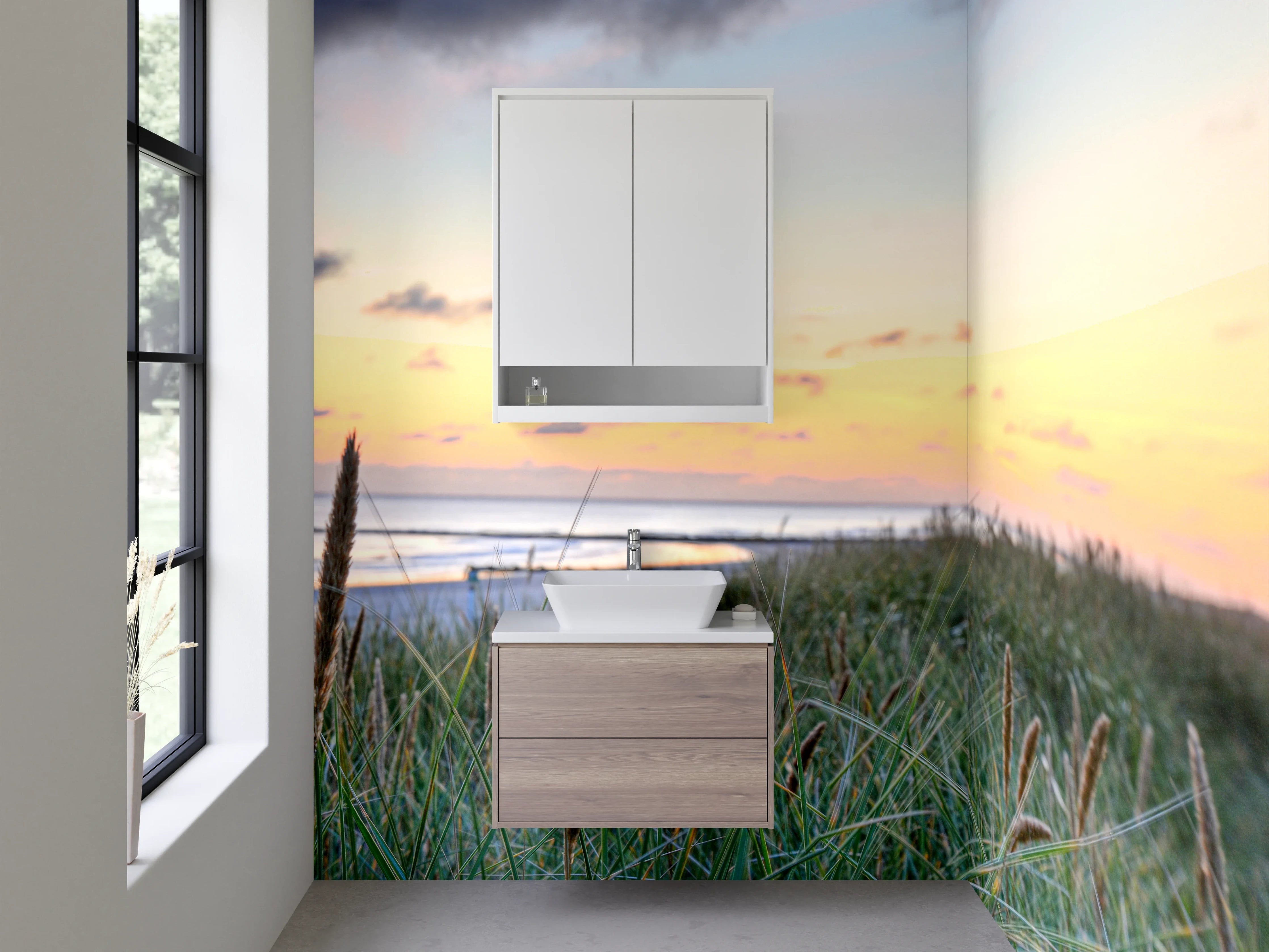 Waschbecken-Rückwand - Graue Abendstimmung am Strand