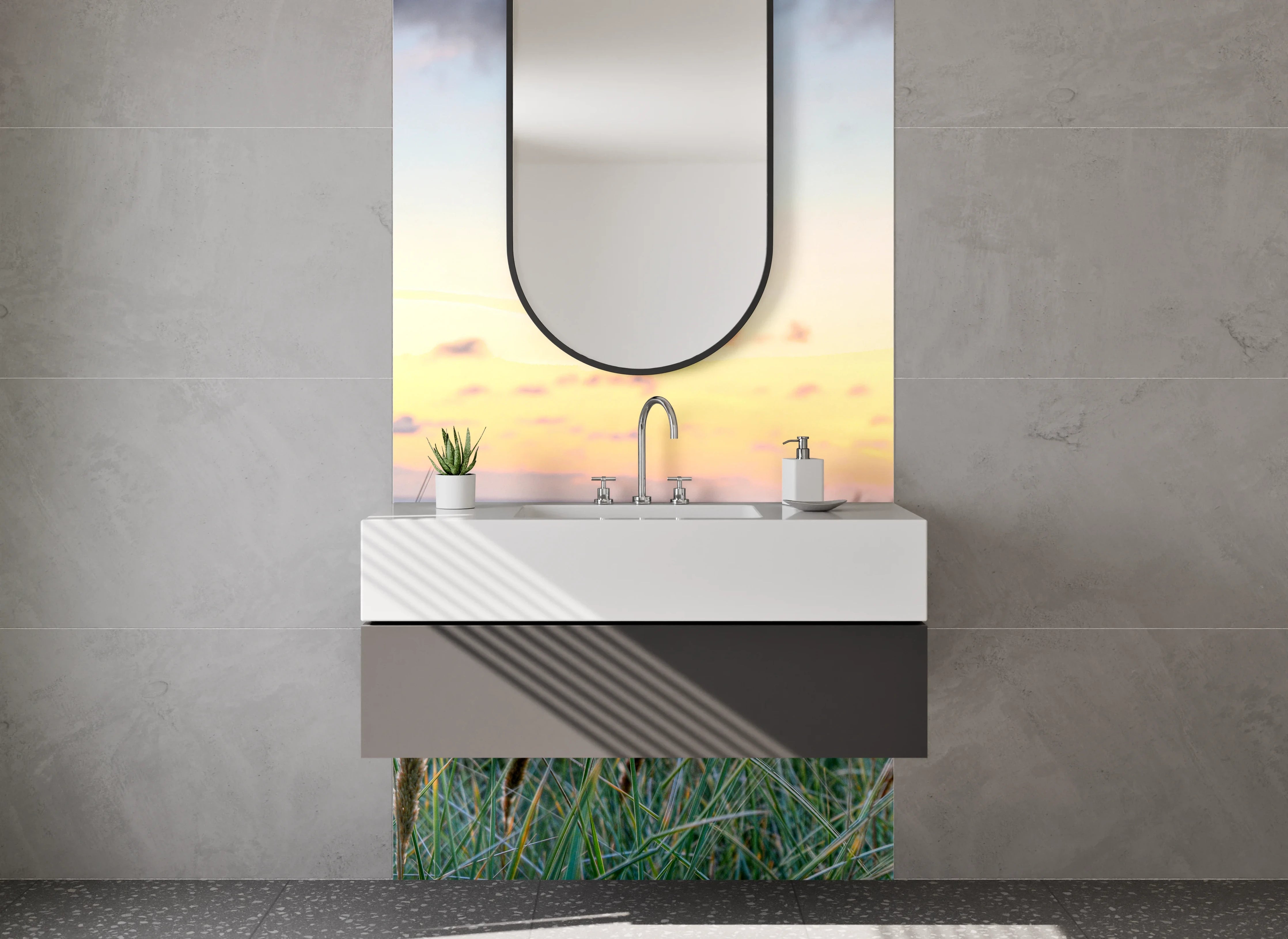 Waschbecken-Rückwand - Graue Abendstimmung am Strand