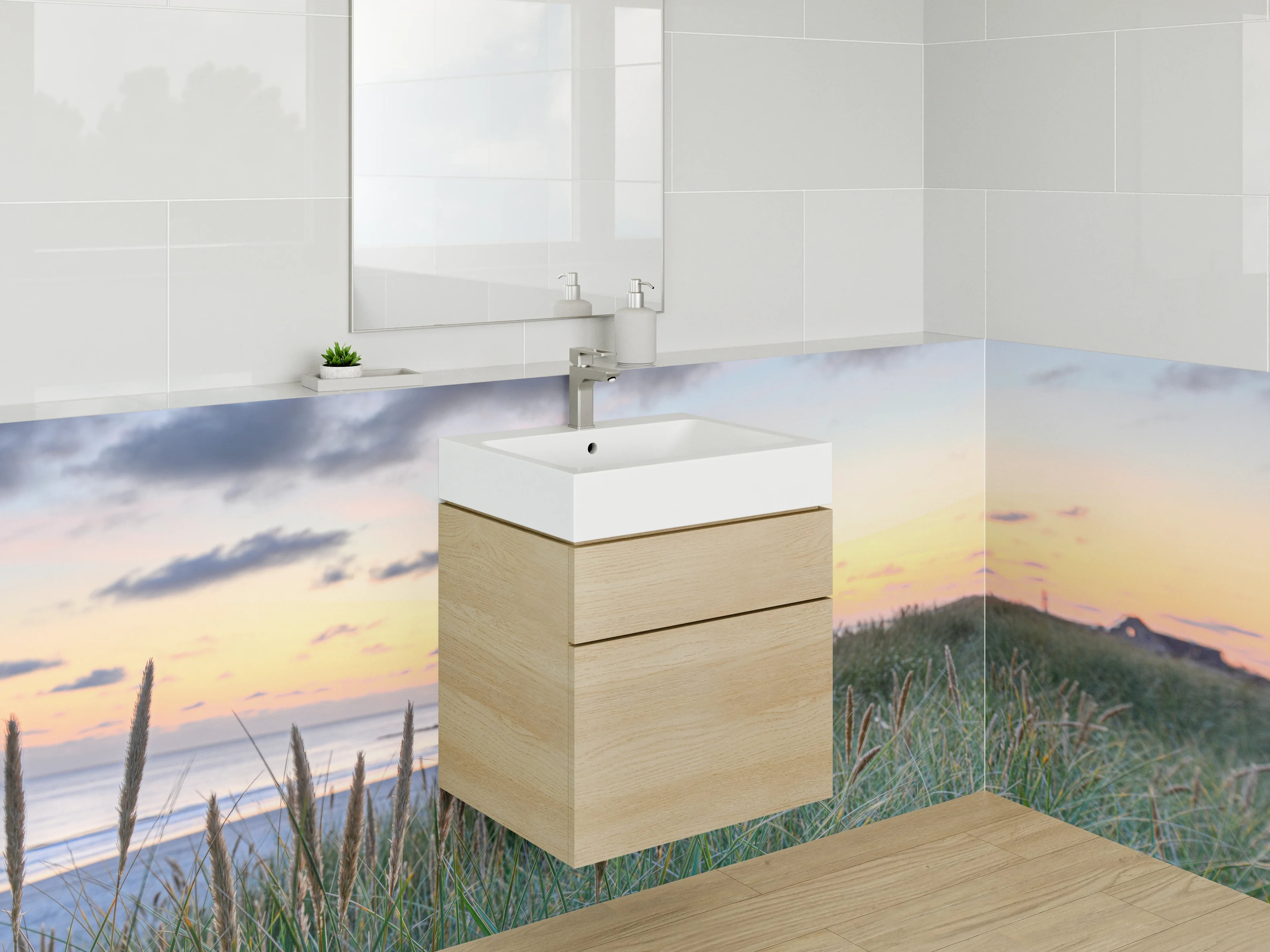 Waschbecken-Rückwand - Graue Abendstimmung am Strand