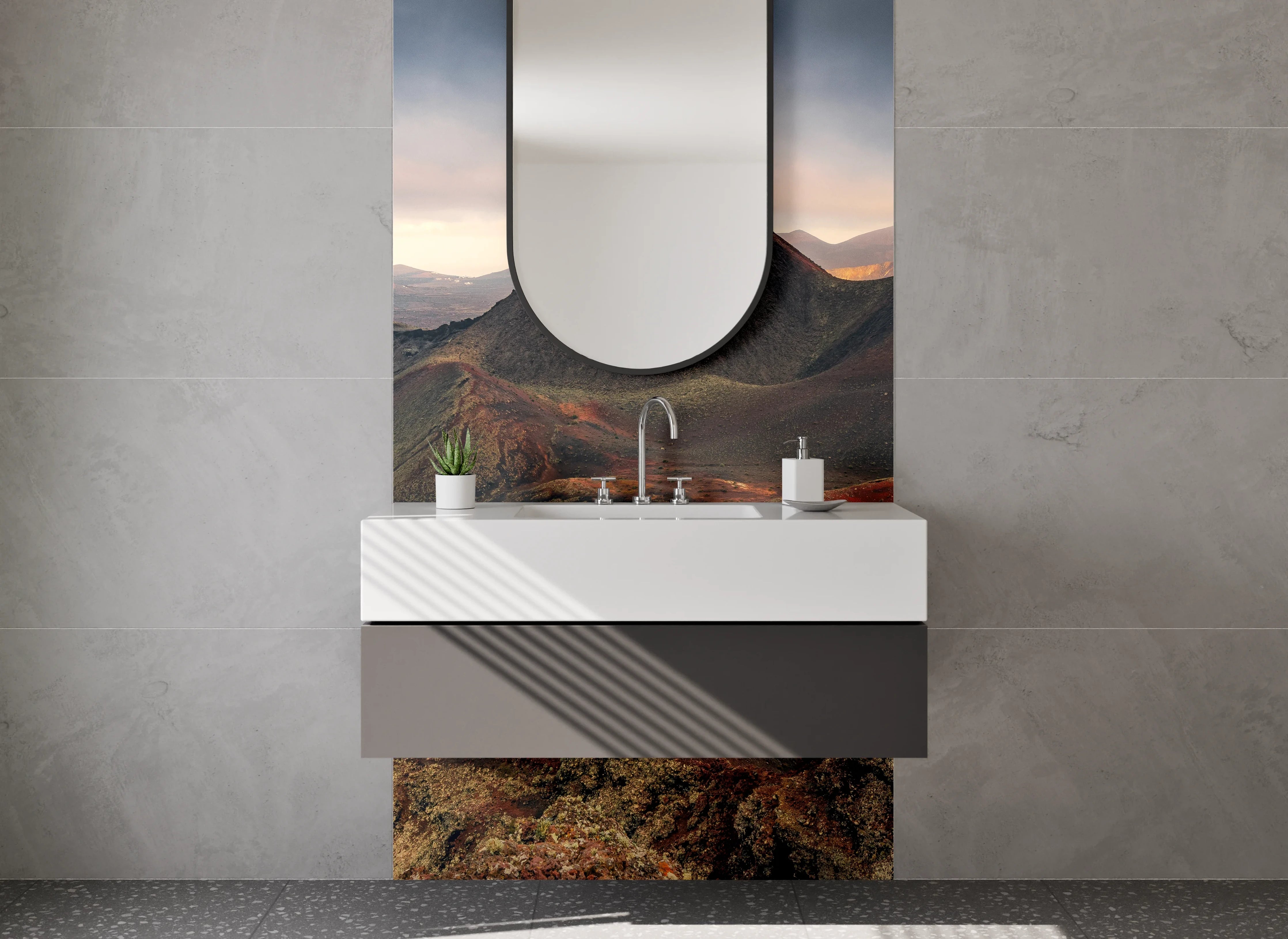 Waschbecken-Rückwand - Graue Akzente für moderne Badezimmer-Wand