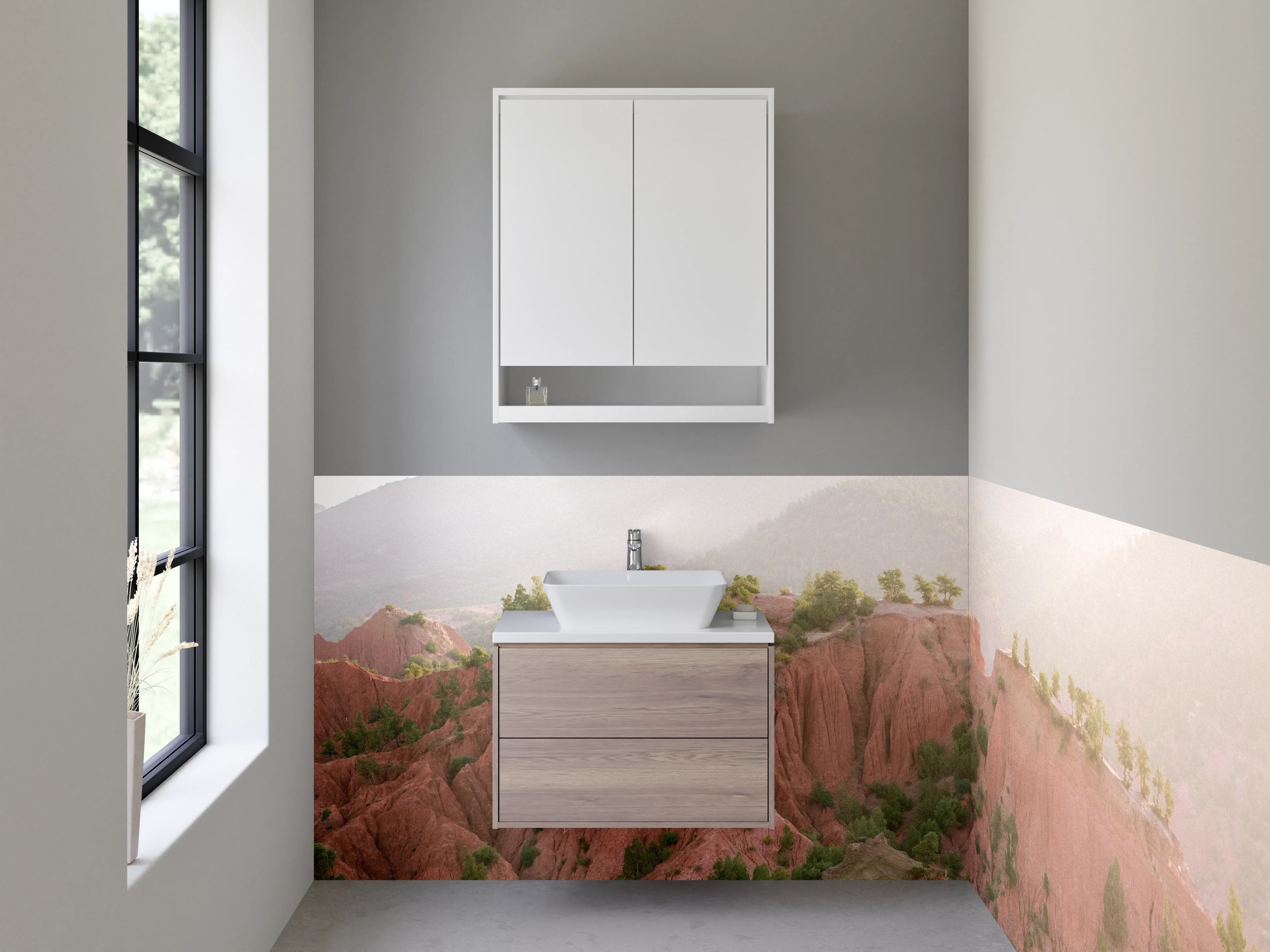 Waschbecken-Rückwand - Graue Akzente: Moderne Waschrückwand für Zuhause