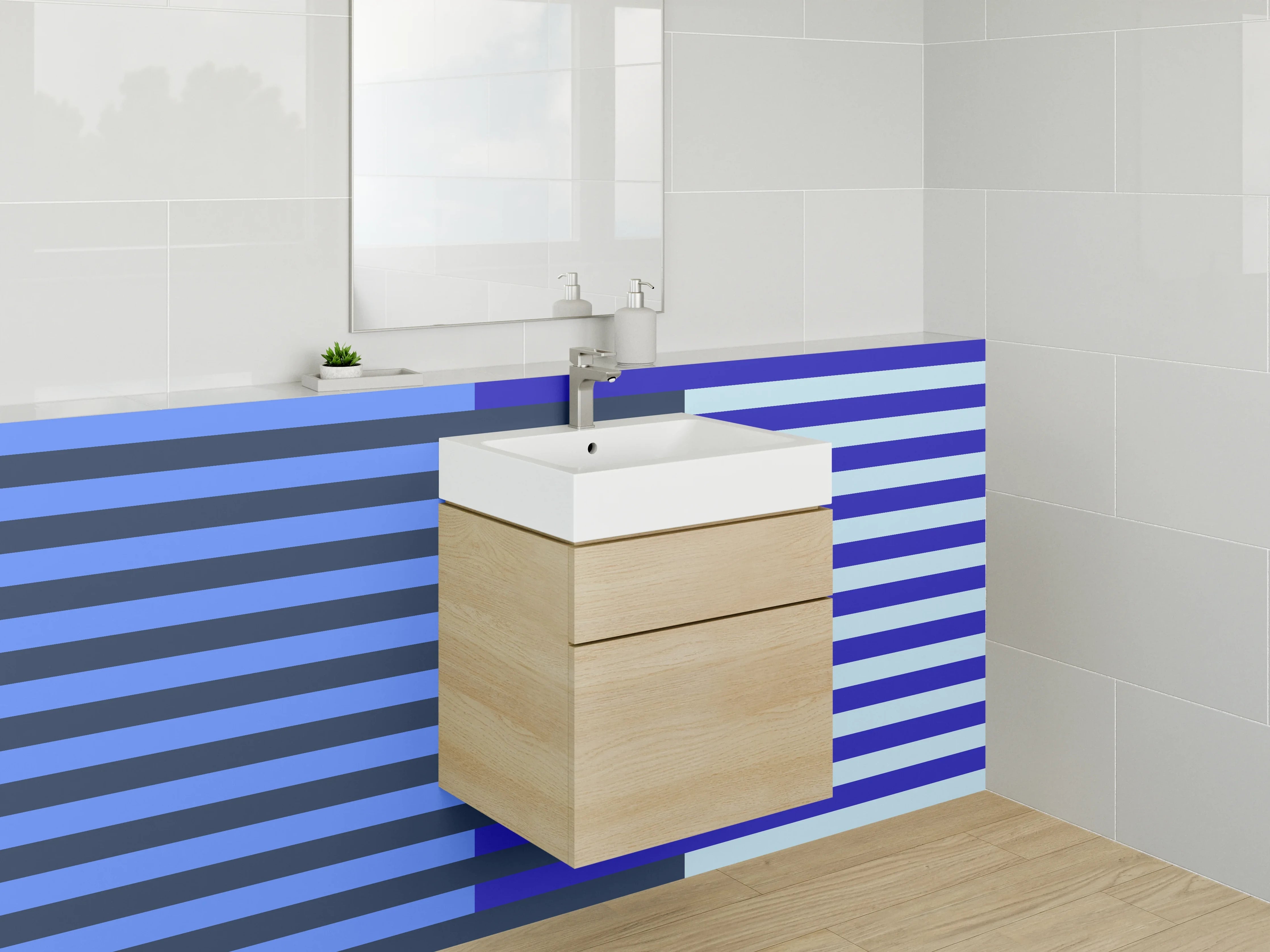 Waschbecken-Rückwand - Graue Bad-Wand mit weißem Motiv