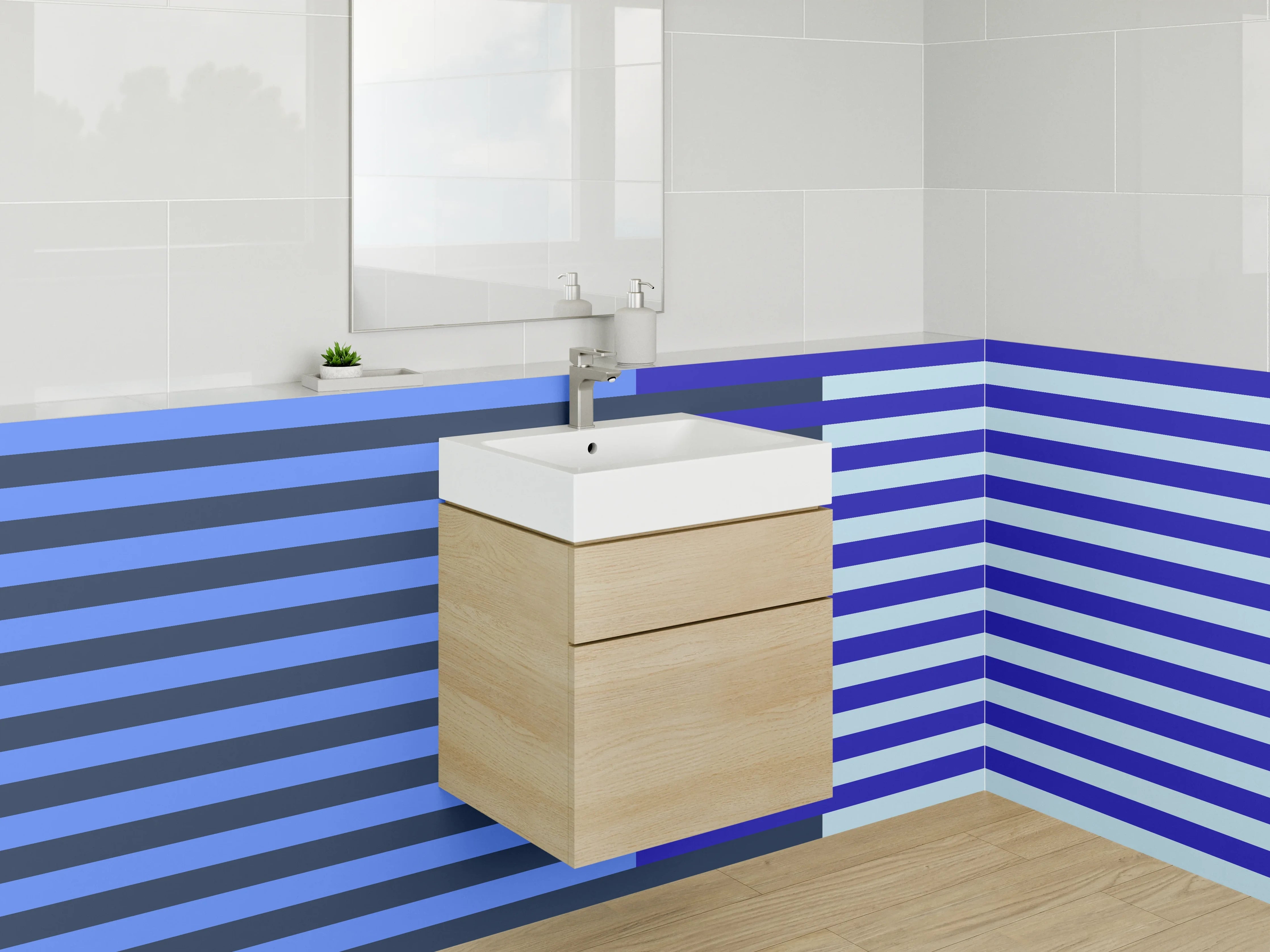 Waschbecken-Rückwand - Graue Bad-Wand mit weißem Motiv