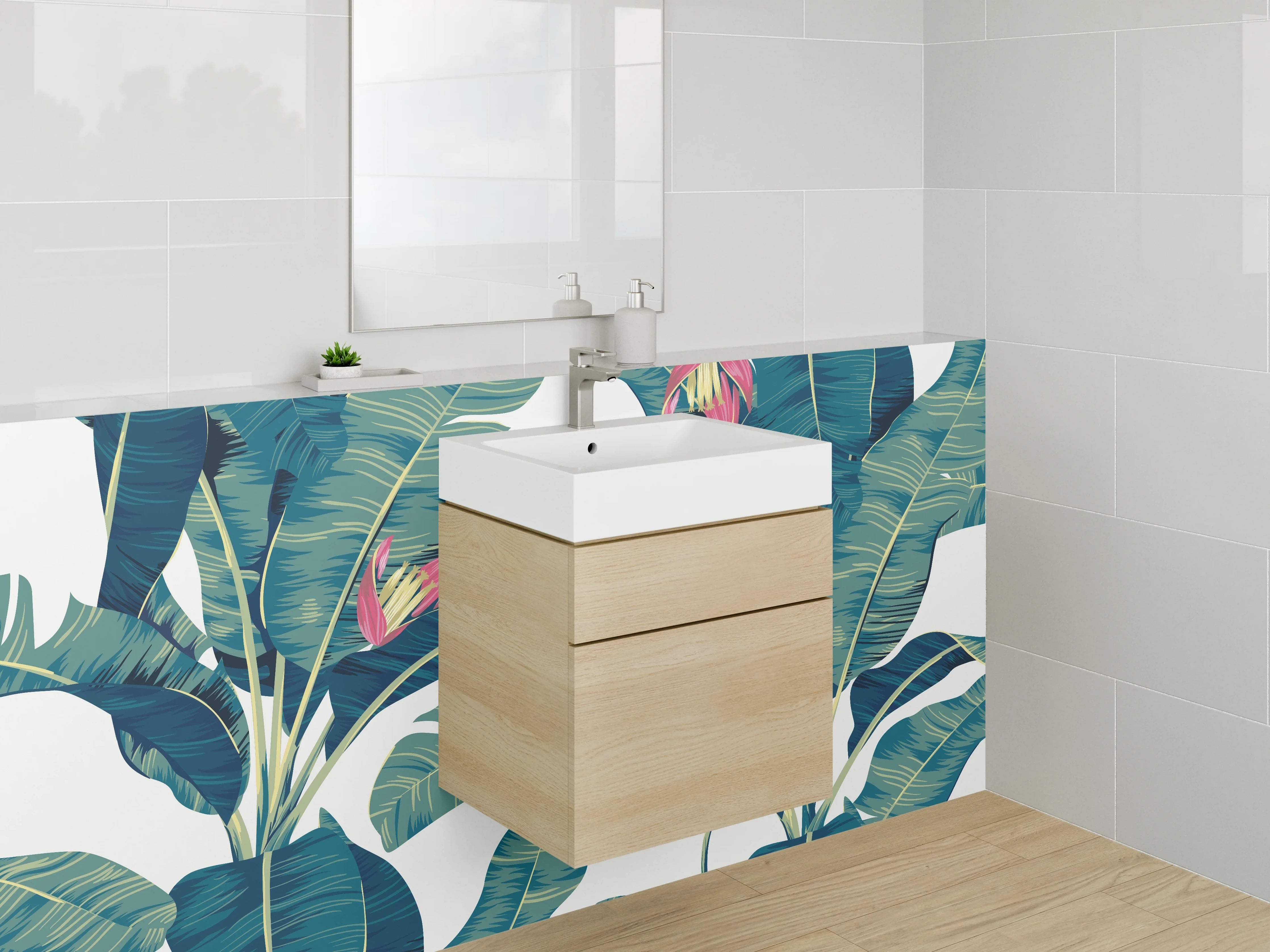 Waschbecken-Rückwand - Graue Bananenblätter auf Weiß Illustration