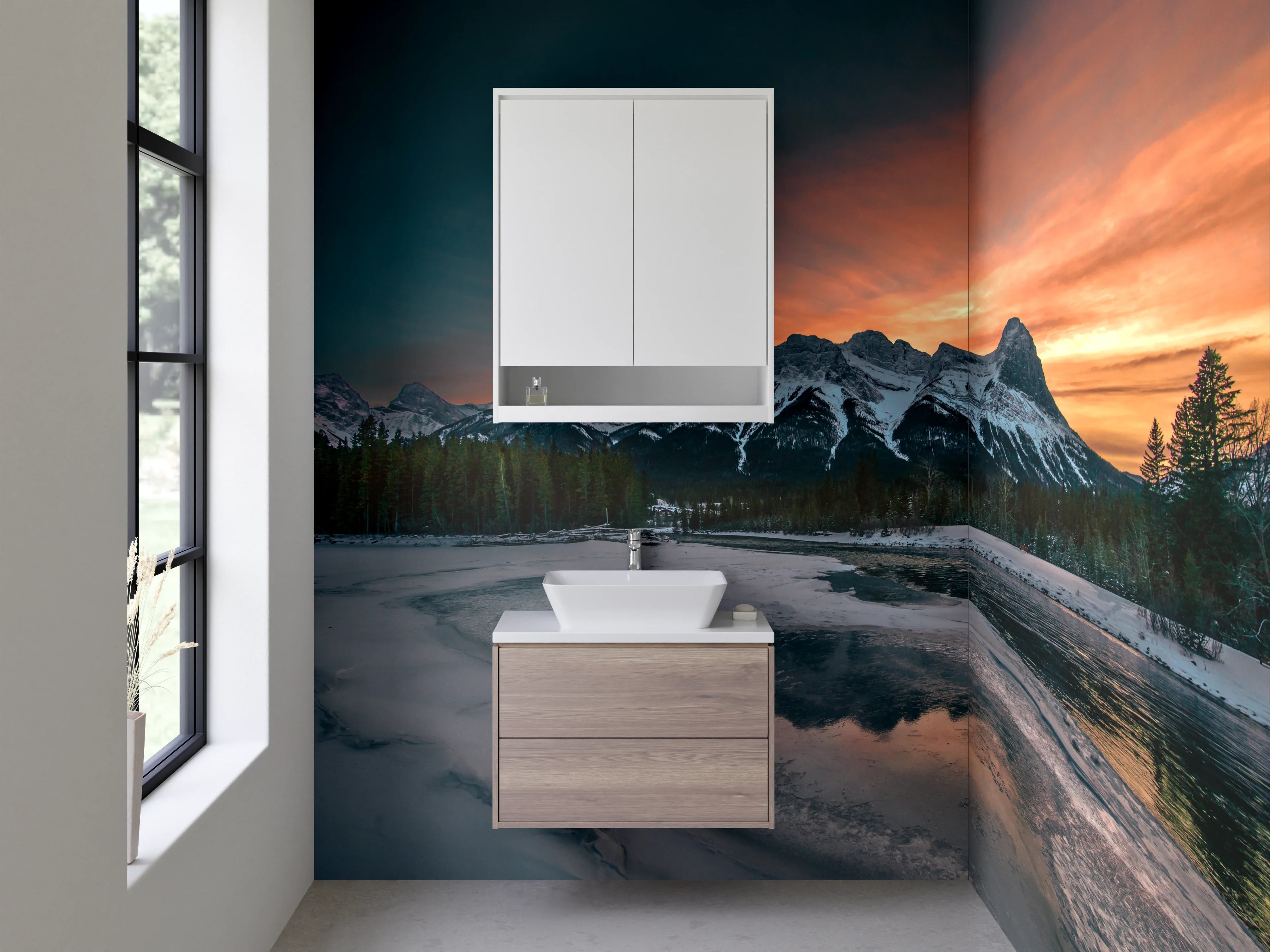 Waschbecken-Rückwand - Graue Berge im Sonnenlicht