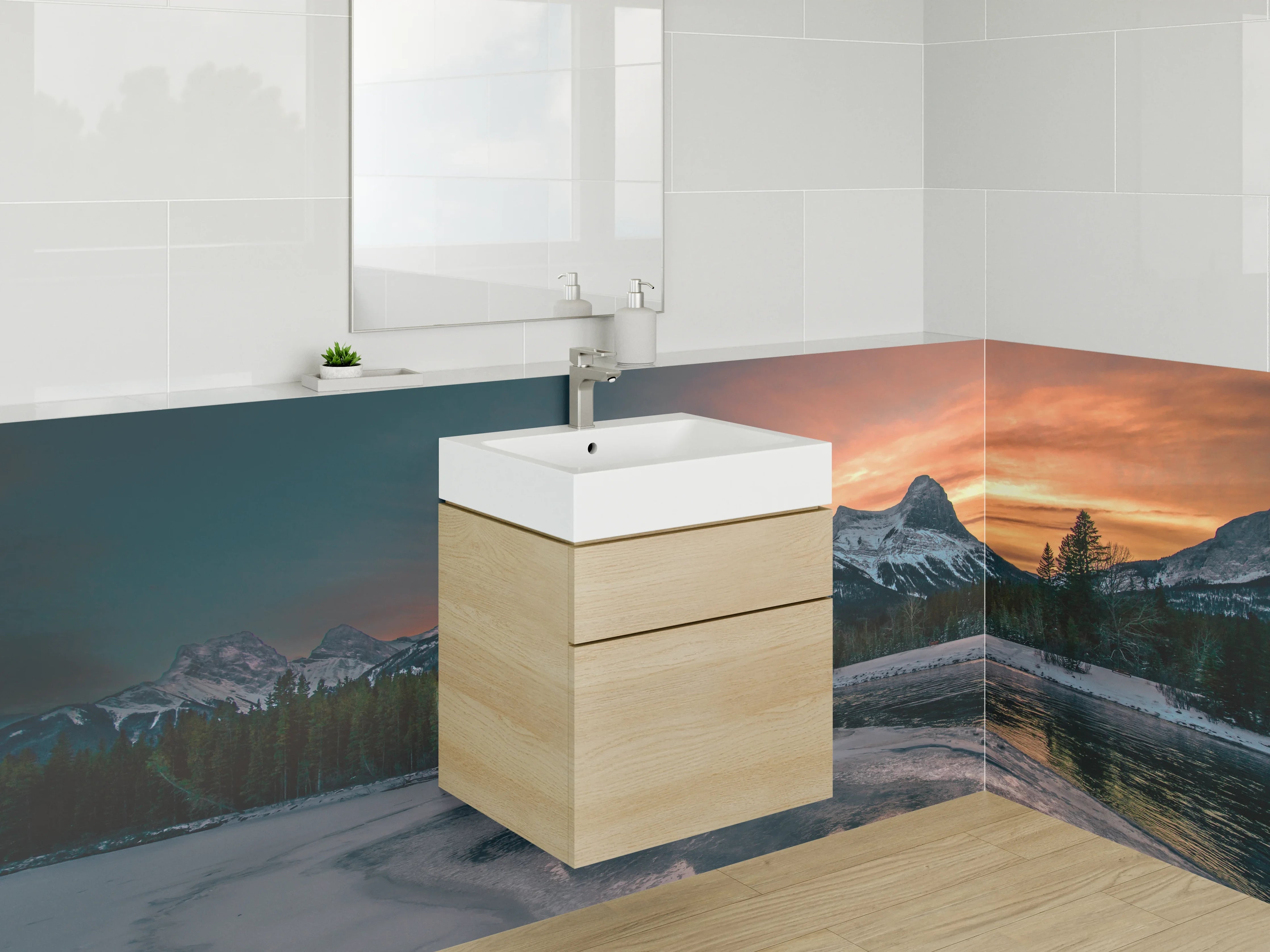 Waschbecken-Rückwand - Graue Berge im Sonnenlicht
