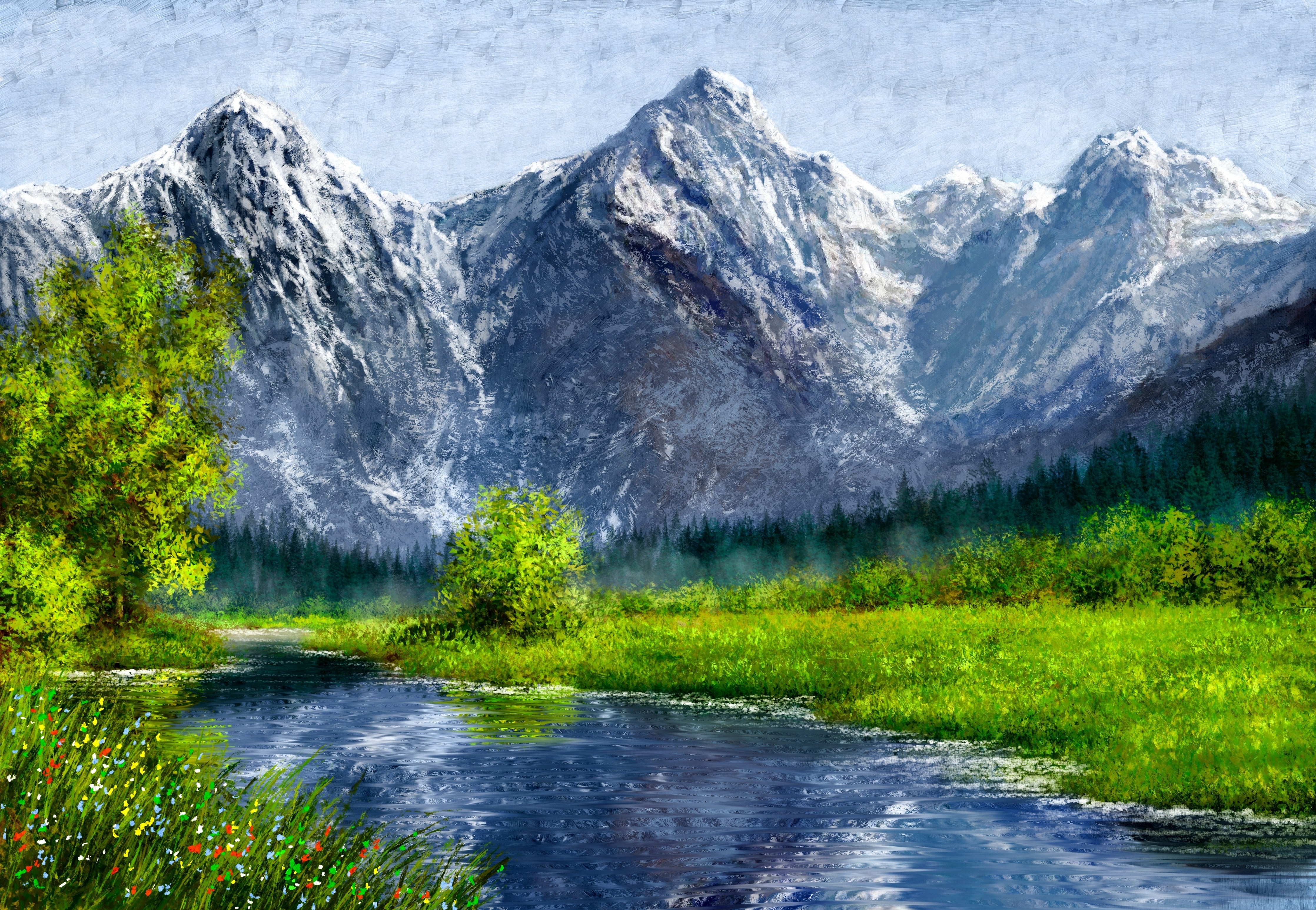 Waschbecken-Rückwand-Graue Bergwelt am fließenden Wasser