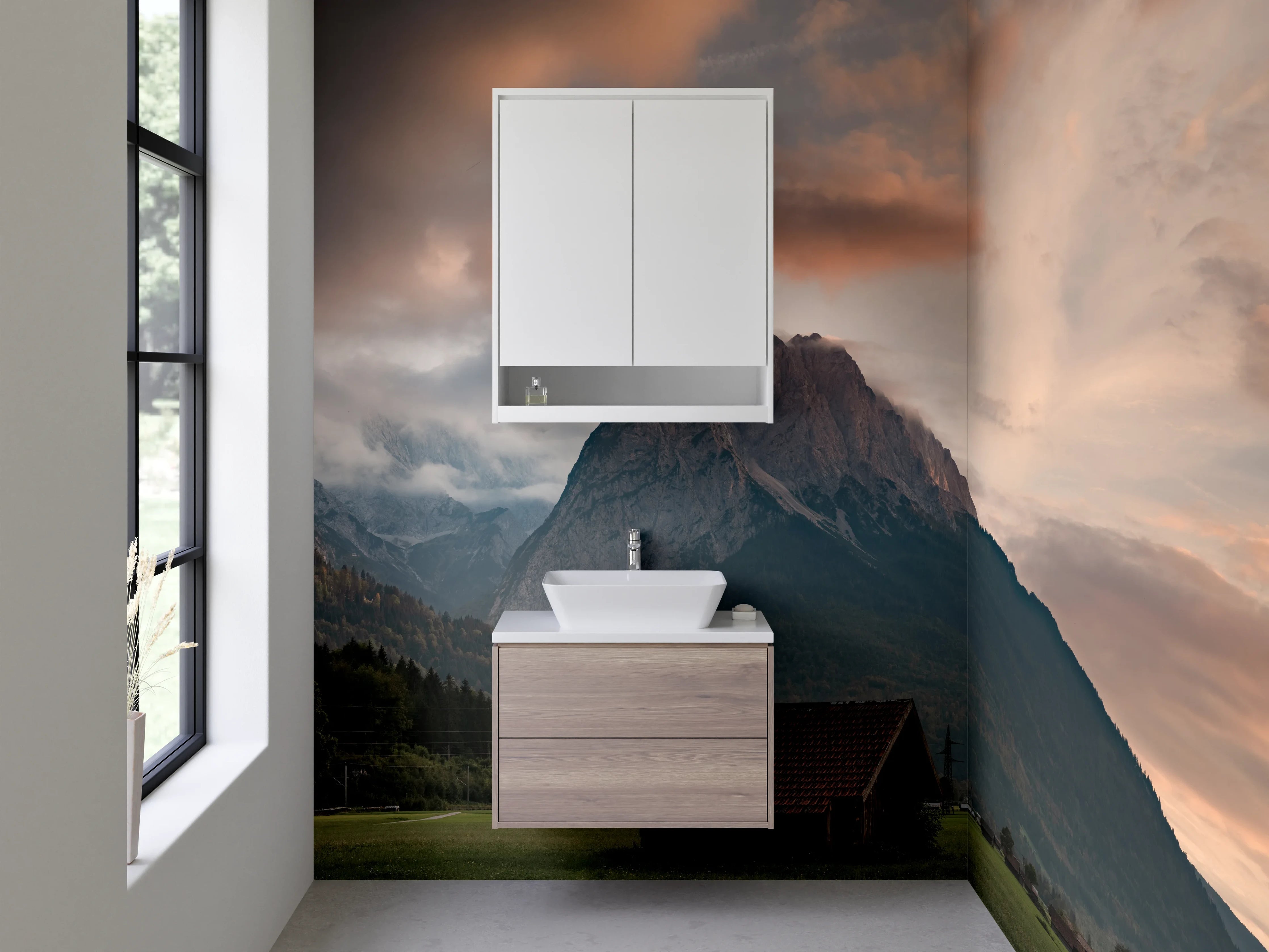 Waschbecken-Rückwand - Graue Bergwelt im Abenddämmerlicht