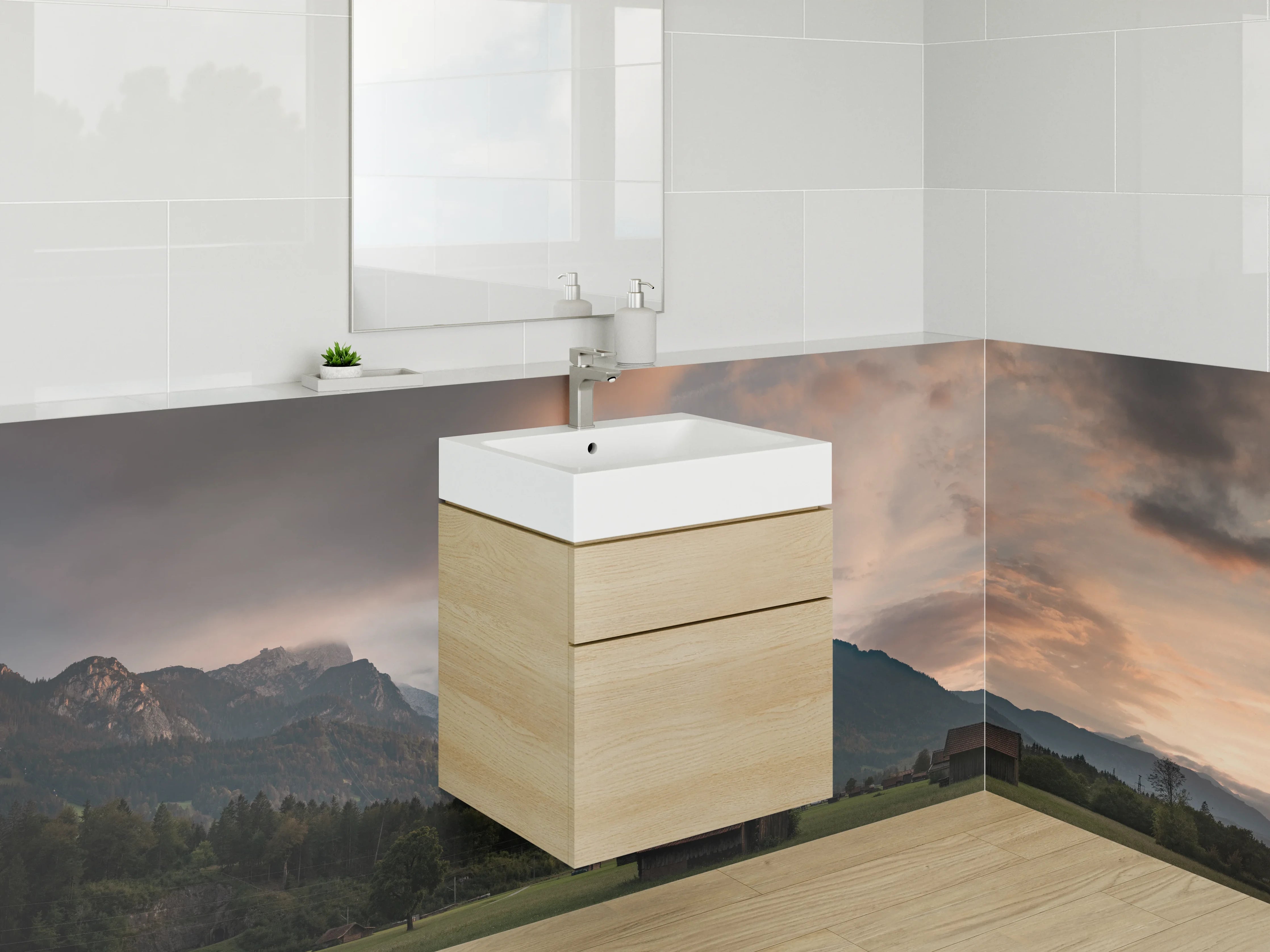 Waschbecken-Rückwand - Graue Bergwelt im Abenddämmerlicht